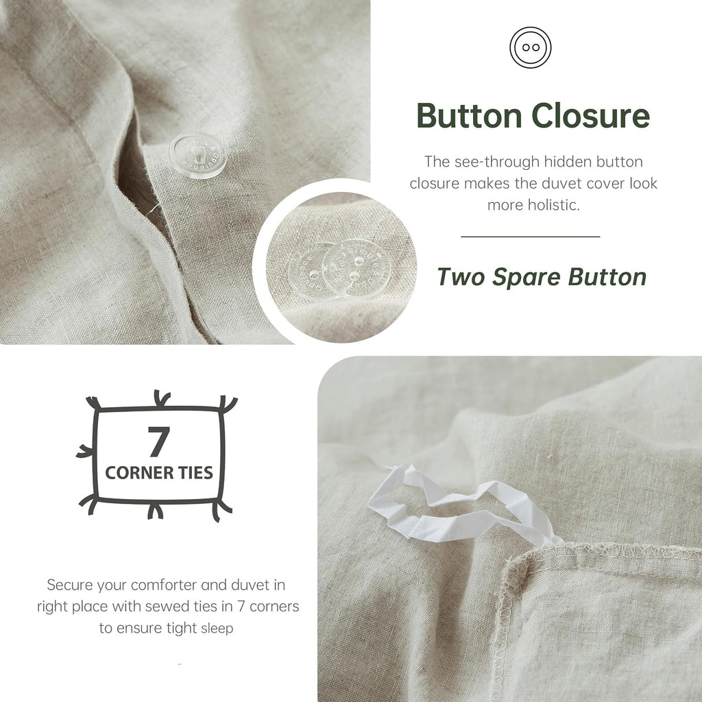 Simple&Opulence 100% Linen Duvet Cover Set, 3 PCS Natural French Flax Duvet Cover King Size, Breathable Soft Comfy Bedding Comforter Cover with 2 Pillowcases(Linen, 104"x92")