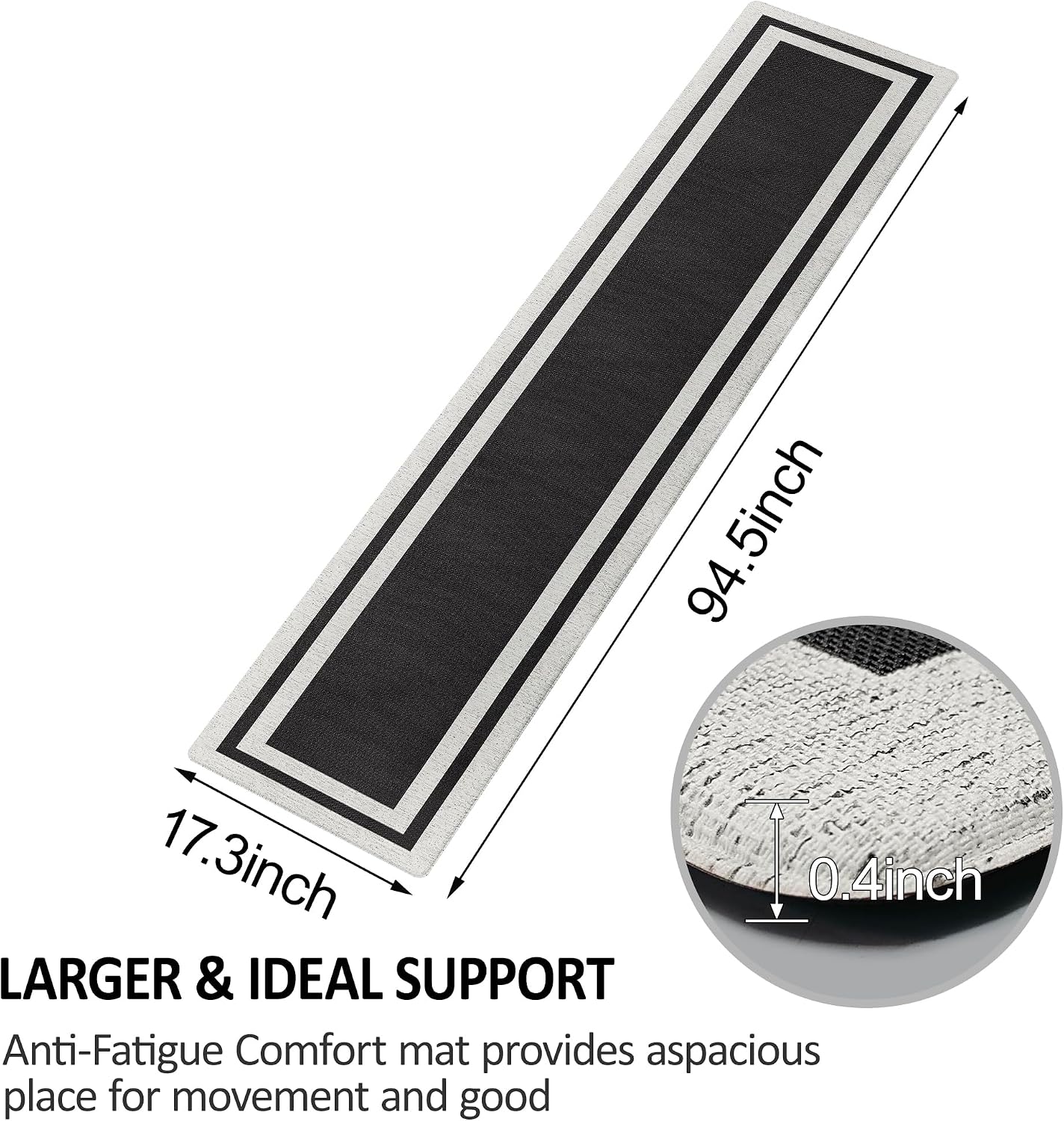 Black Memory Foam Long Anti Fatigue Kitchen Mat