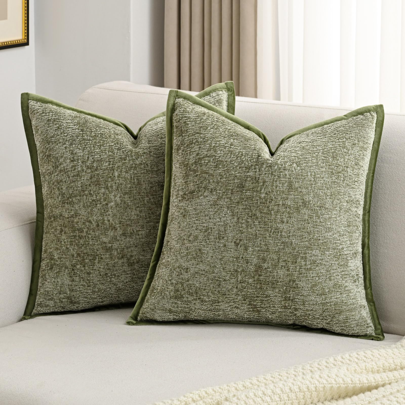 FUTEI Light Blue Chenille Throw Pillow Covers 26x26 Inch Set of 2,Soft Cozy Bound Edge Design Euro Pillow Sham,Home Decor for Couch Bed Living Room