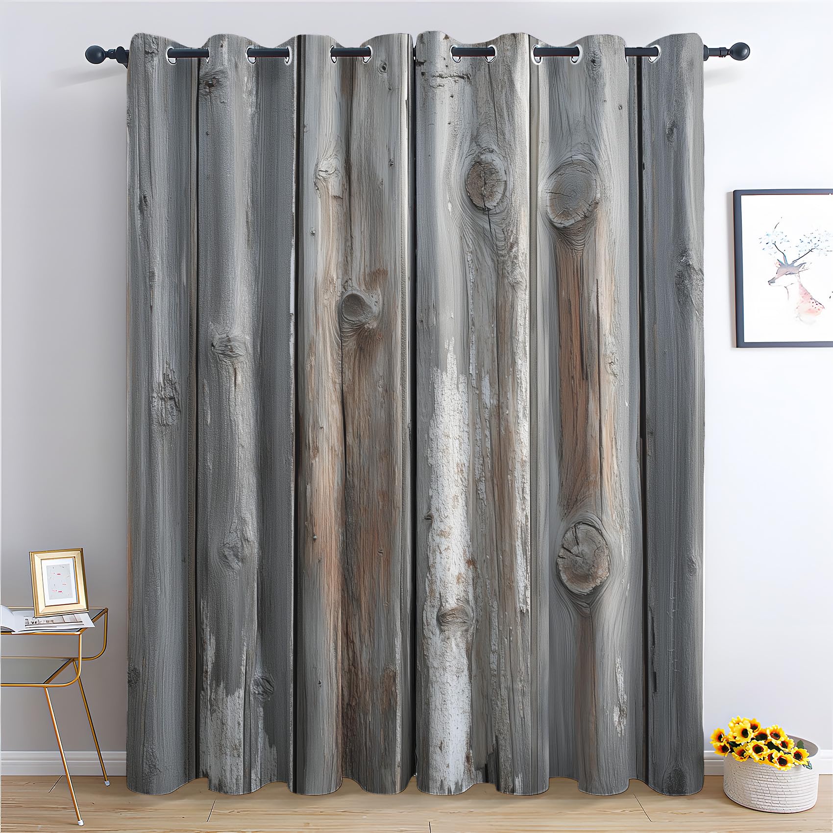 Vintage Rusty Door Curtains 2 Panels Set, Industrial Curtains 54 Inch Blackout Curtains for Living Room, Rustic Farmhouse Window Curtains Thermal Insulated Grommet for Bedroom Decor Drapes