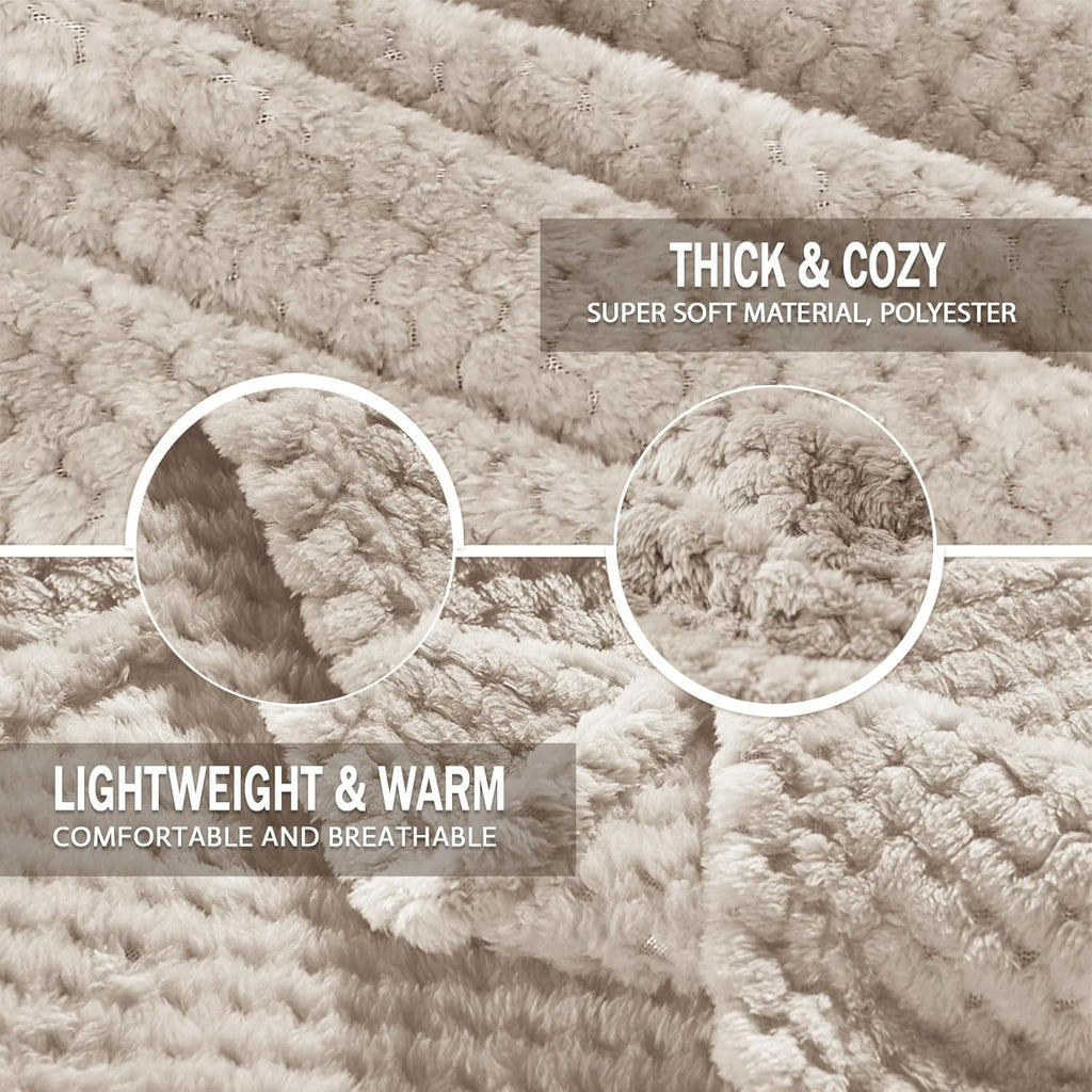Exclusivo Mezcla Fleece Throw Blanket Extra Large, Super Soft and Warm Blankets for Couch, Sofa and Bed Waffle Textured, Cozy, Fuzzy and Lightweight (Tan, 50x70 Inches)