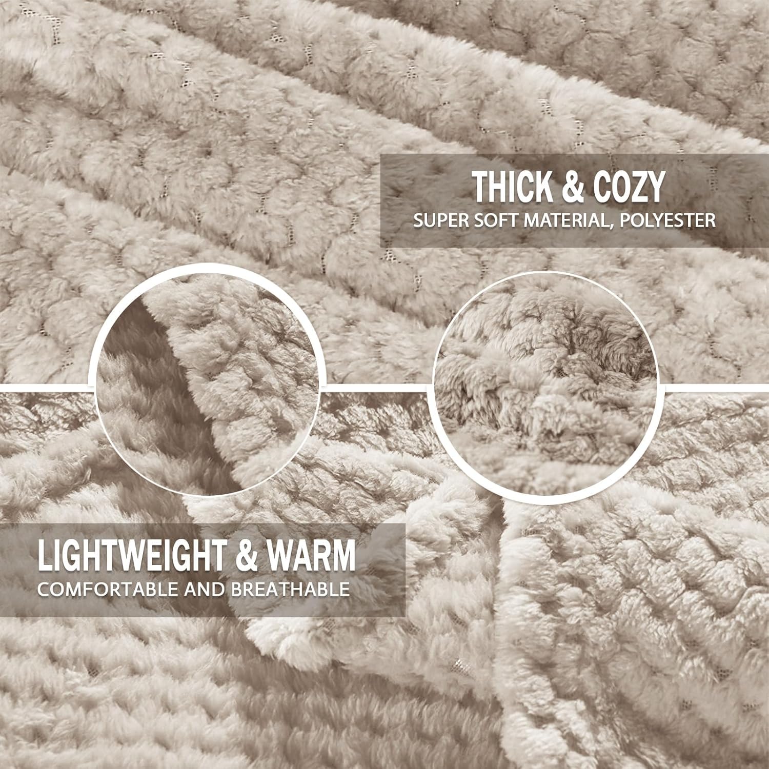 Exclusivo Mezcla Fleece Throw Blanket Extra Large, Super Soft and Warm Blankets for Couch, Sofa and Bed Waffle Textured, Cozy, Fuzzy and Lightweight (Tan, 50x70 Inches)