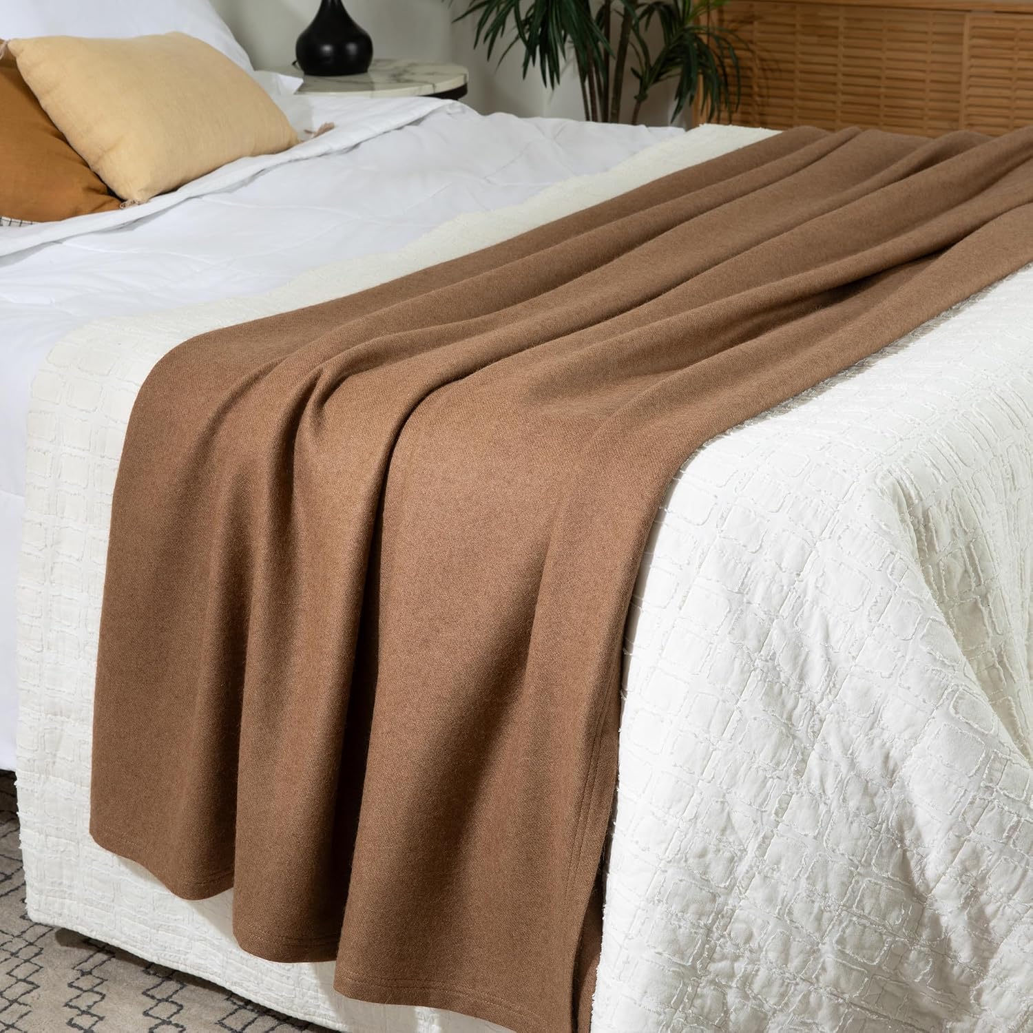 Natural Camel Hair King Throw Blanket