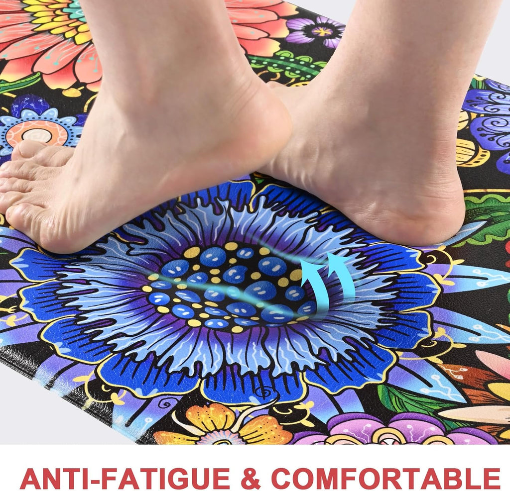 Boho Floral 3-Piece Anti Fatigue Kitchen Rug Set