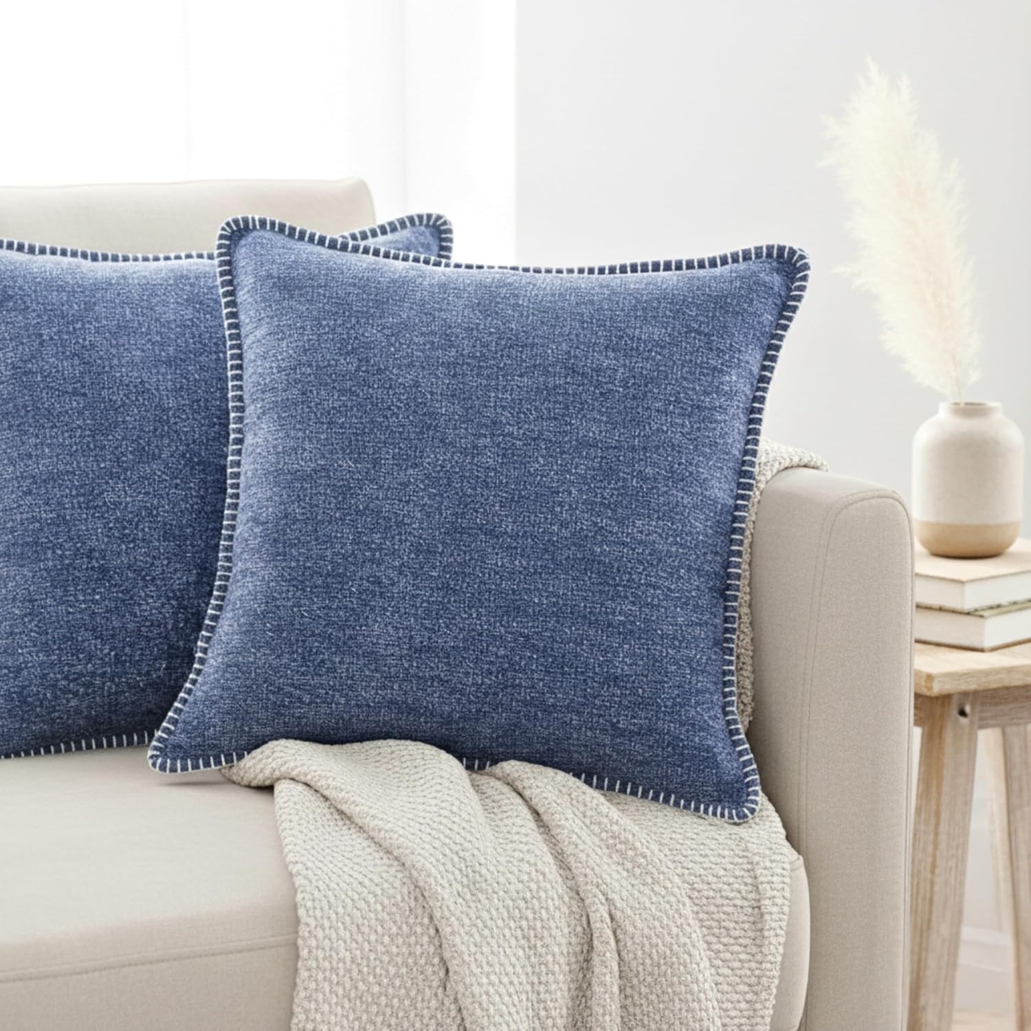 Navy Large Euro Pillow Covers Set