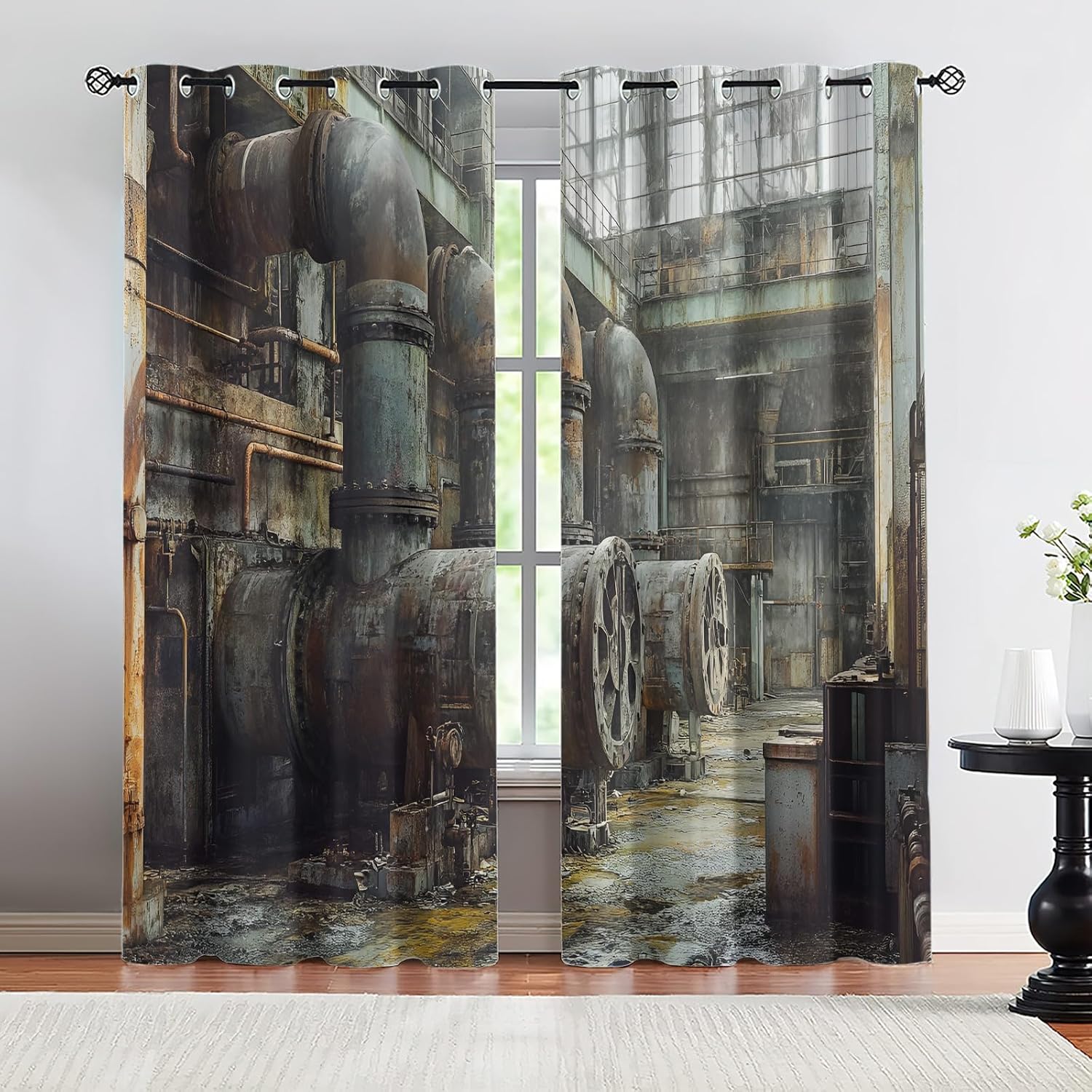 Retro Pipe Industrial Blackout Curtains