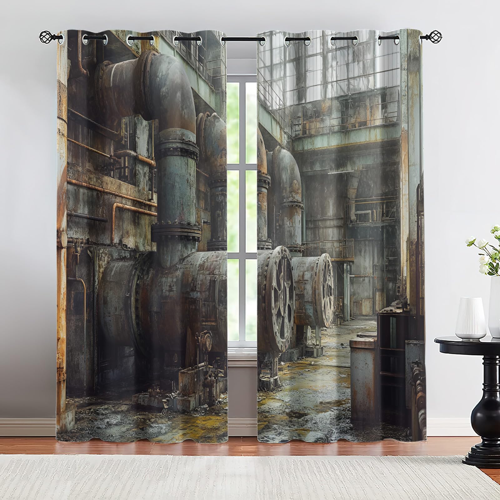 Retro Pipe Industrial Blackout Curtains