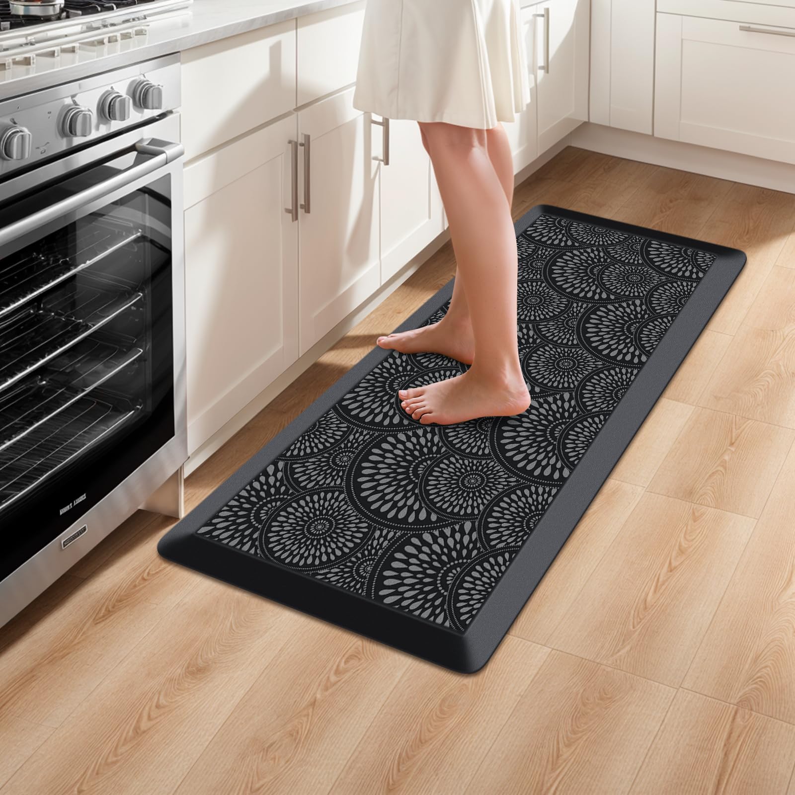 Mattitude 4/5 Inch Kitchen Mat, 20x48in Heavy Duty Ergonomic Comfort Foam Standing Desk Mat, Waterproof Non-Slip Standing Mats and Rugs for Kitchen, Office, Black