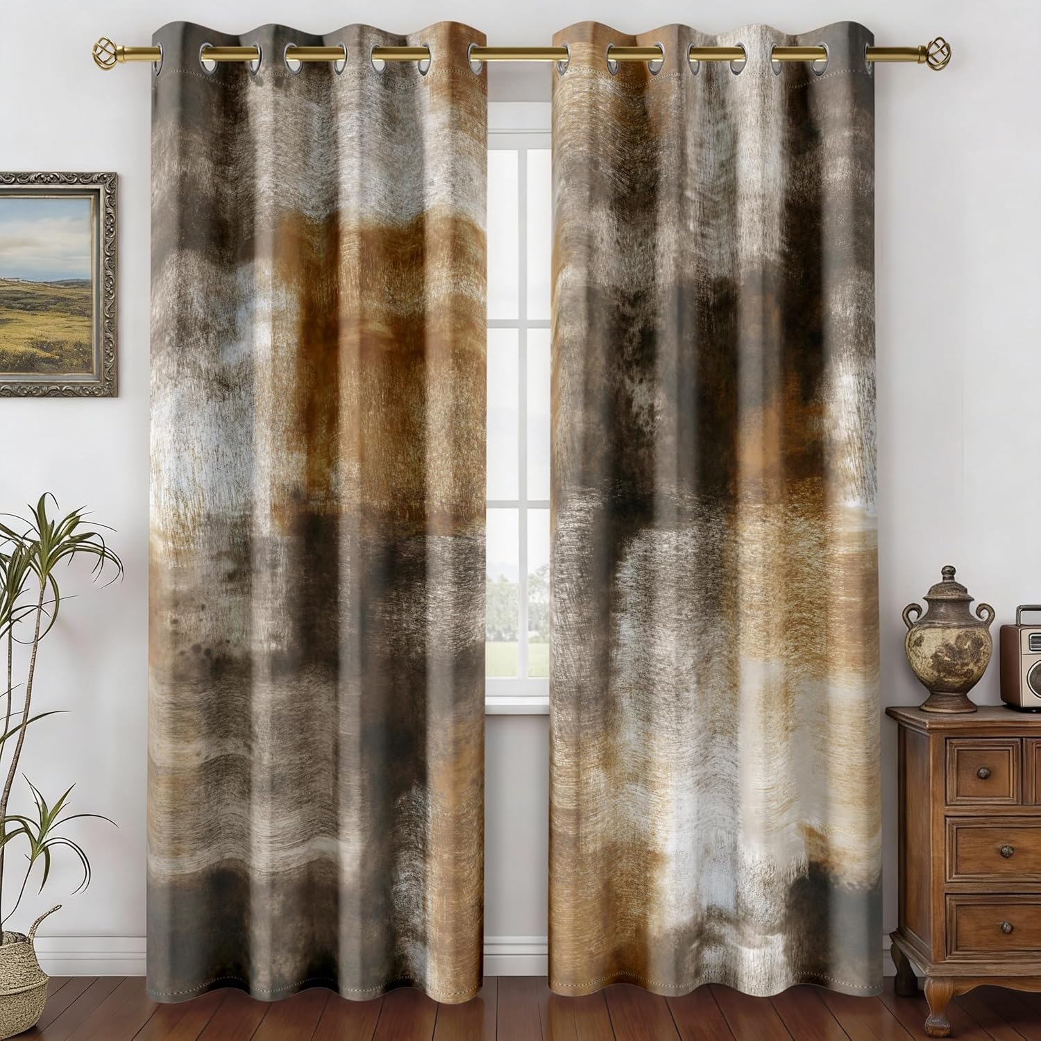 Tan Abstract Rust Blackout Curtains