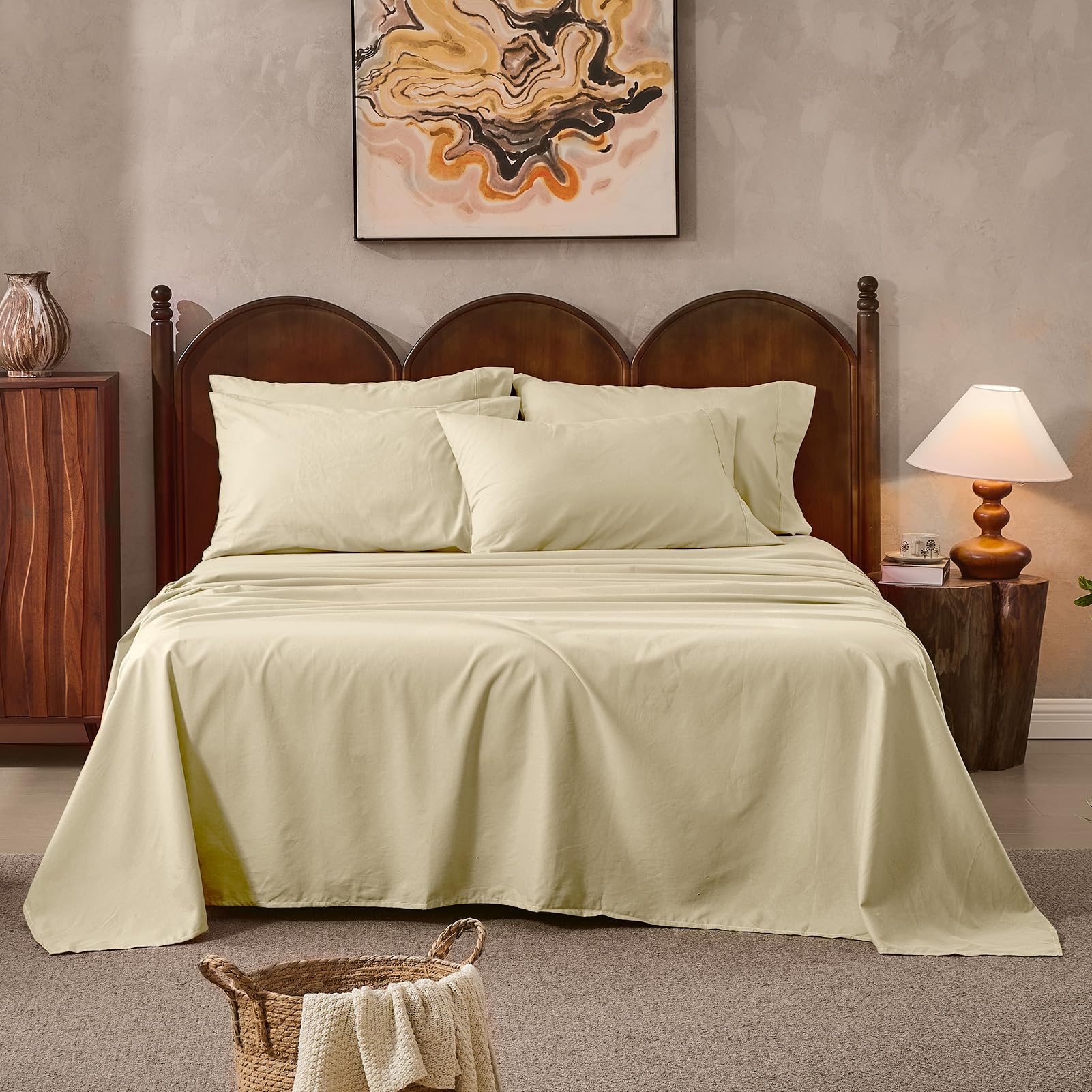 100% Linen Sheets Queen Size,Breathable & Durable 4-Piece Bed Flax Sheet Set,Soft All-Season Bedding for Hot Sleepers 16" Deep Pocket Oeko-TEX Certified,（Queen, Sage Green）
