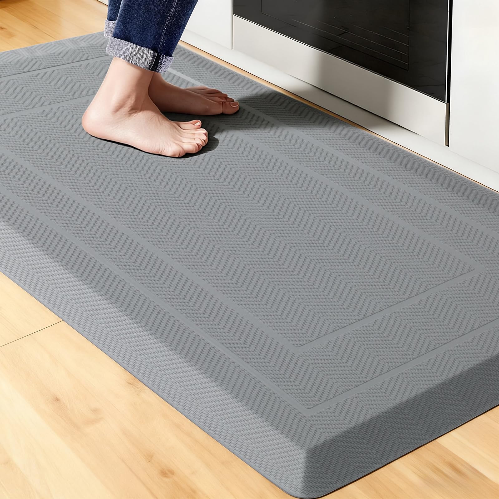 UKISS 9/10"" Extra Thick Cushioned Anti Fatigue Kitchen Mat, Waterproof High Density Foam Standing Desk Mat, Non-Slip Ergonomic Comfort Mat for Kitchen, Office,Workstation Black (Black, 20" X 48")