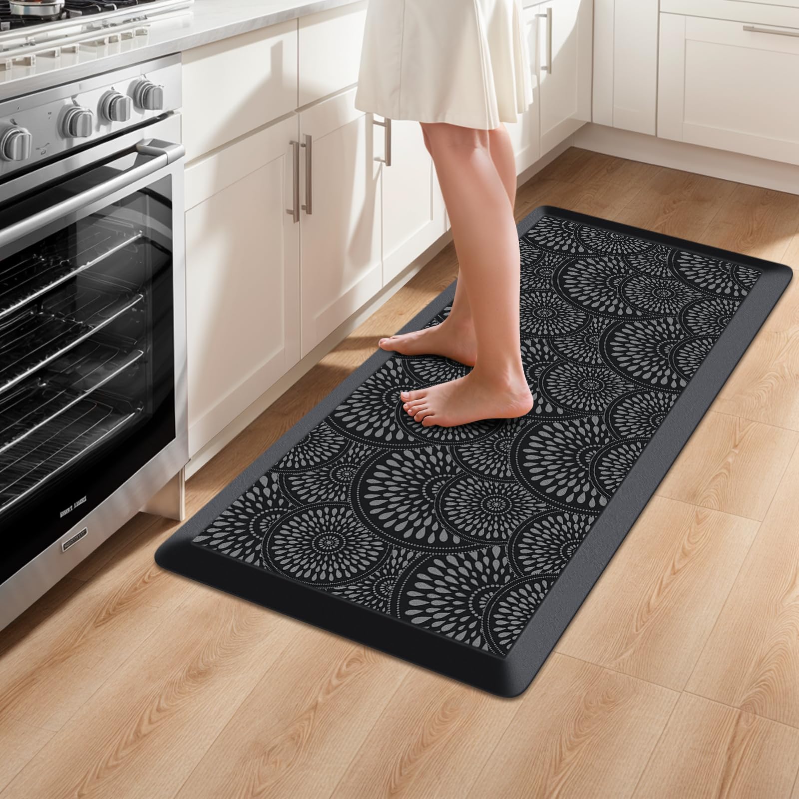 Mattitude 4/5 Inch Kitchen Mat, 20x48in Heavy Duty Ergonomic Comfort Foam Standing Desk Mat, Waterproof Non-Slip Standing Mats and Rugs for Kitchen, Office, Black
