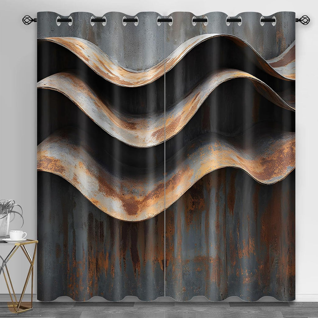 Wavy Stripes Curtains,Rusted Metal Blackout Curtains Industrial Style Grommet Drapes 2 Panels for Bedroom Living Room 31.5" W x 45" L x2