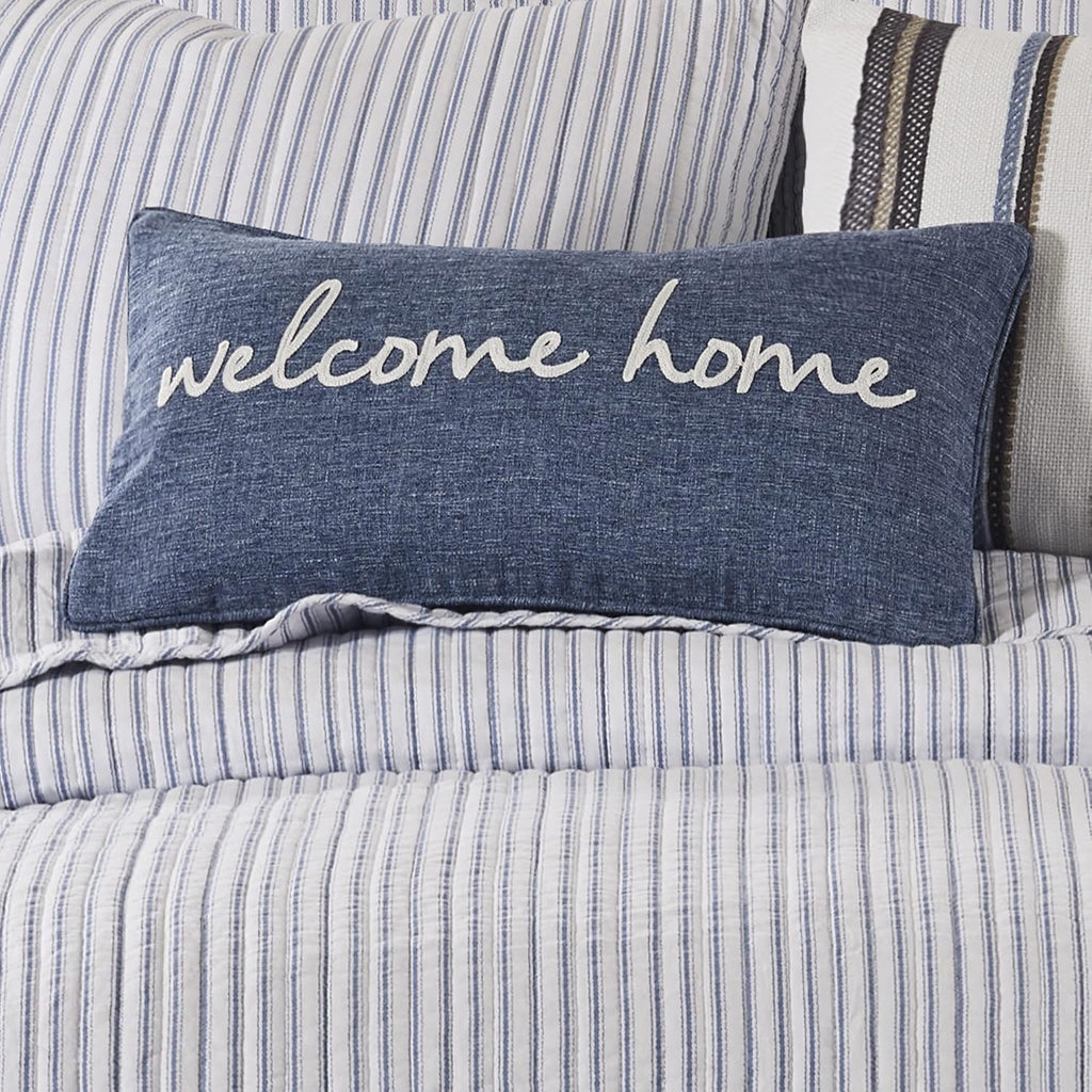 Levtex Home - Tobago - Decorative Pillow (12 x 24 in.) - Welcome Home - Blue and White