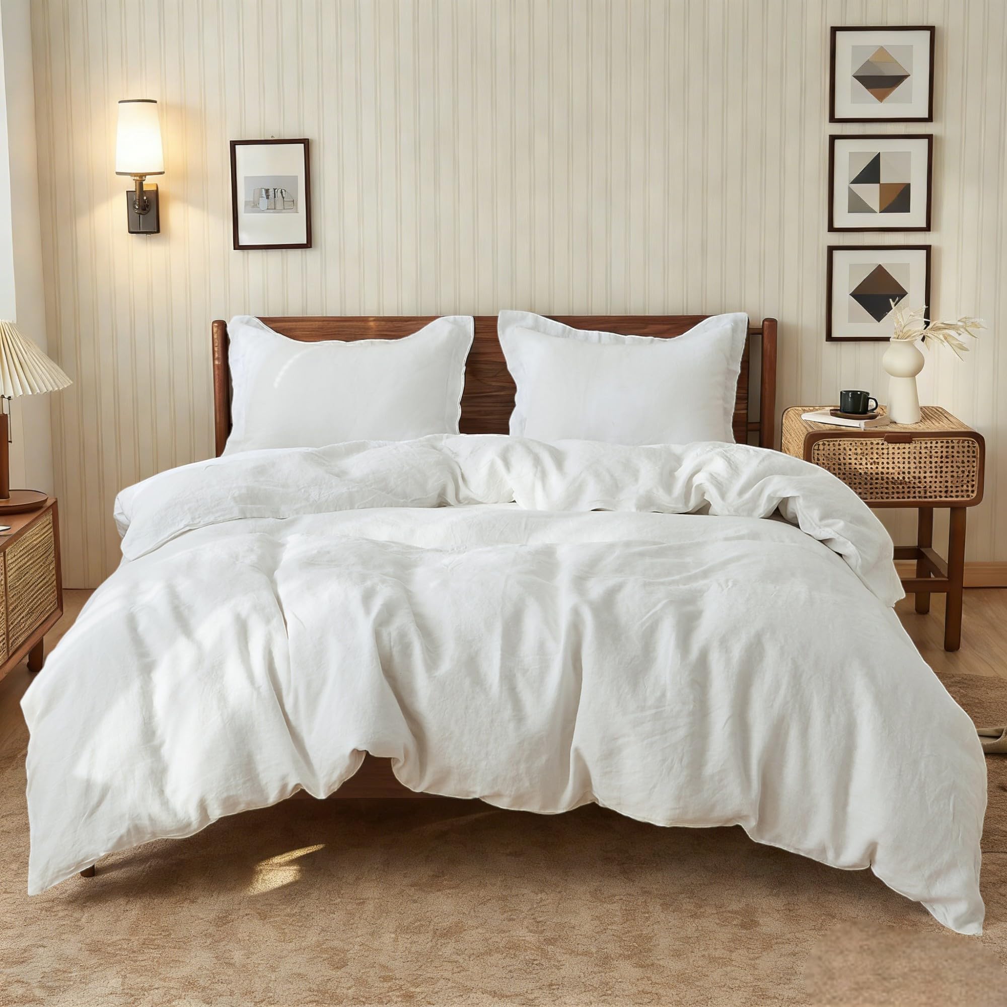 Simple&Opulence 100% Linen Duvet Cover Set, 3 PCS Natural French Flax Duvet Cover King Size, Breathable Soft Comfy Bedding Comforter Cover with 2 Pillowcases(Linen, 104"x92")