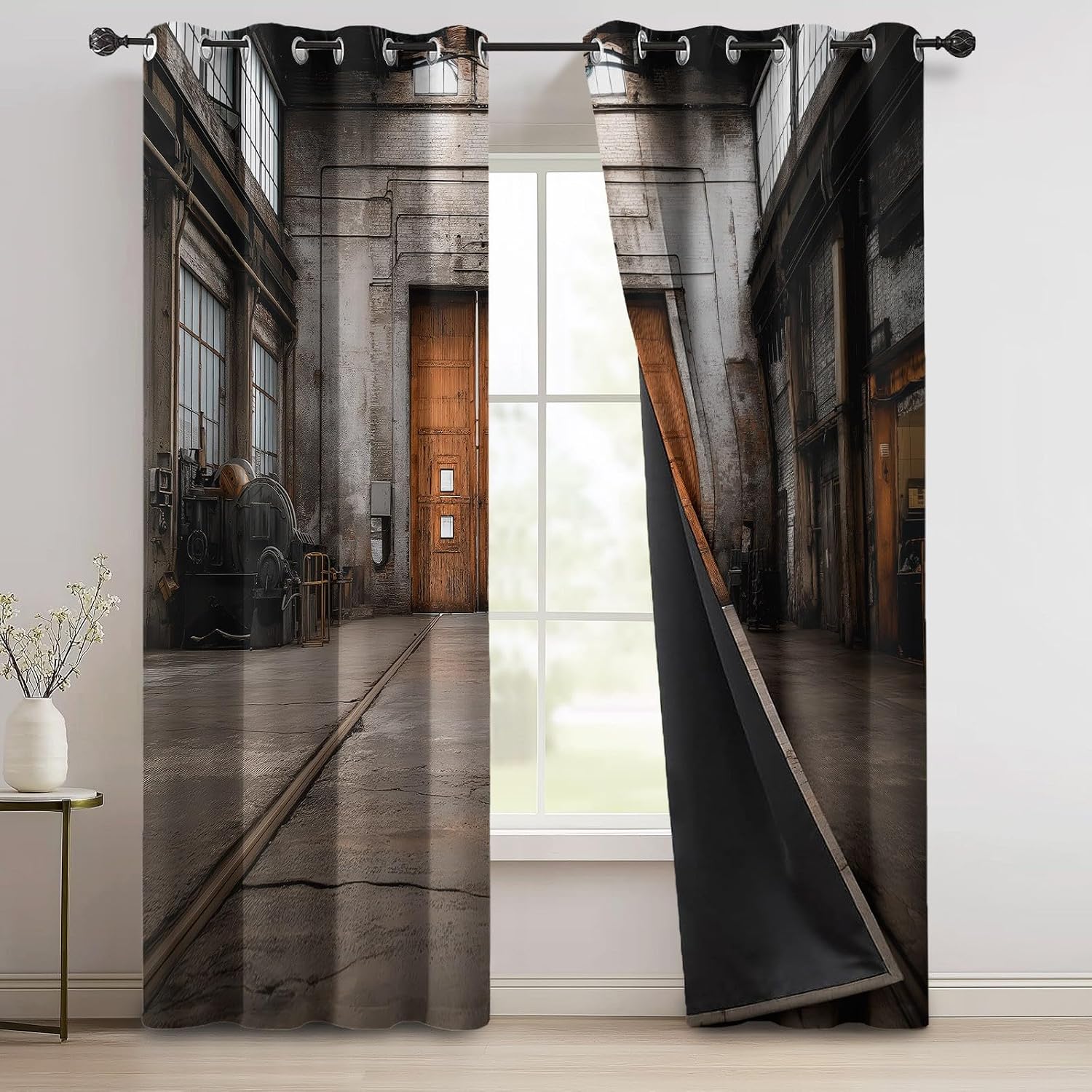 Grey Iron Gate Industrial Curtains Set