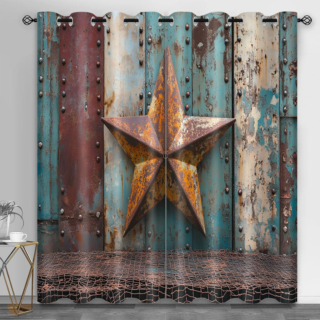 Rust Star Farmhouse Blackout Curtains