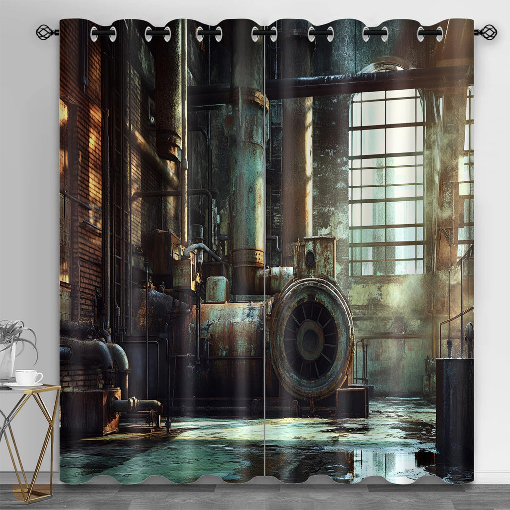 Machinery Window Treatments, Factory Blackout Curtains for Bedroom, Retro Industrial Style Grommet Window Curtain for Bedroom Living Room Patio, 42 x 96 Inch, 2 Panels