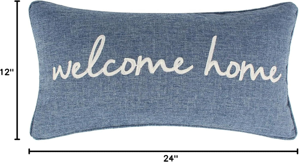 Levtex Home - Tobago - Decorative Pillow (12 x 24 in.) - Welcome Home - Blue and White