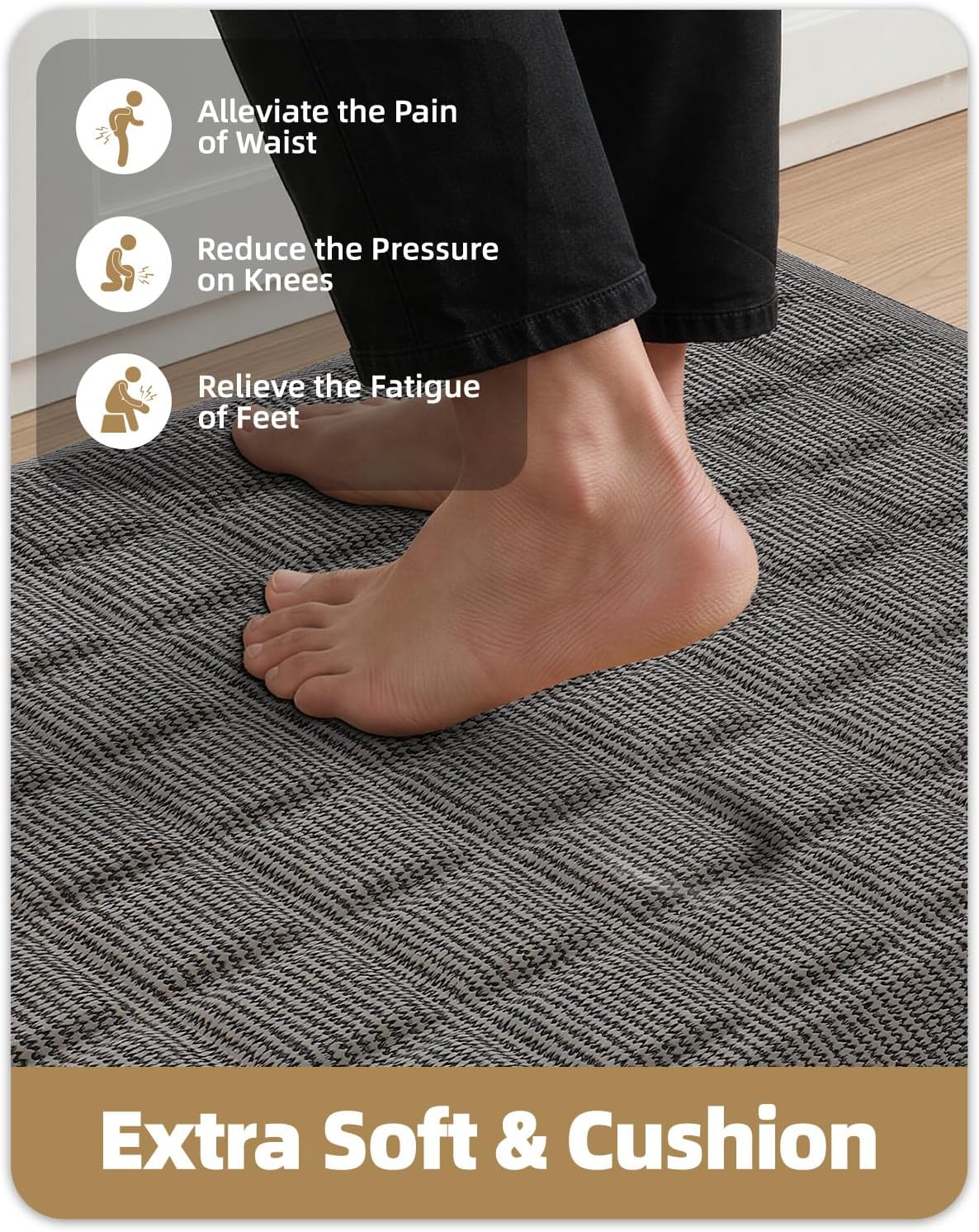 Grey Extra Thick Geometry Anti Fatigue Kitchen Mat