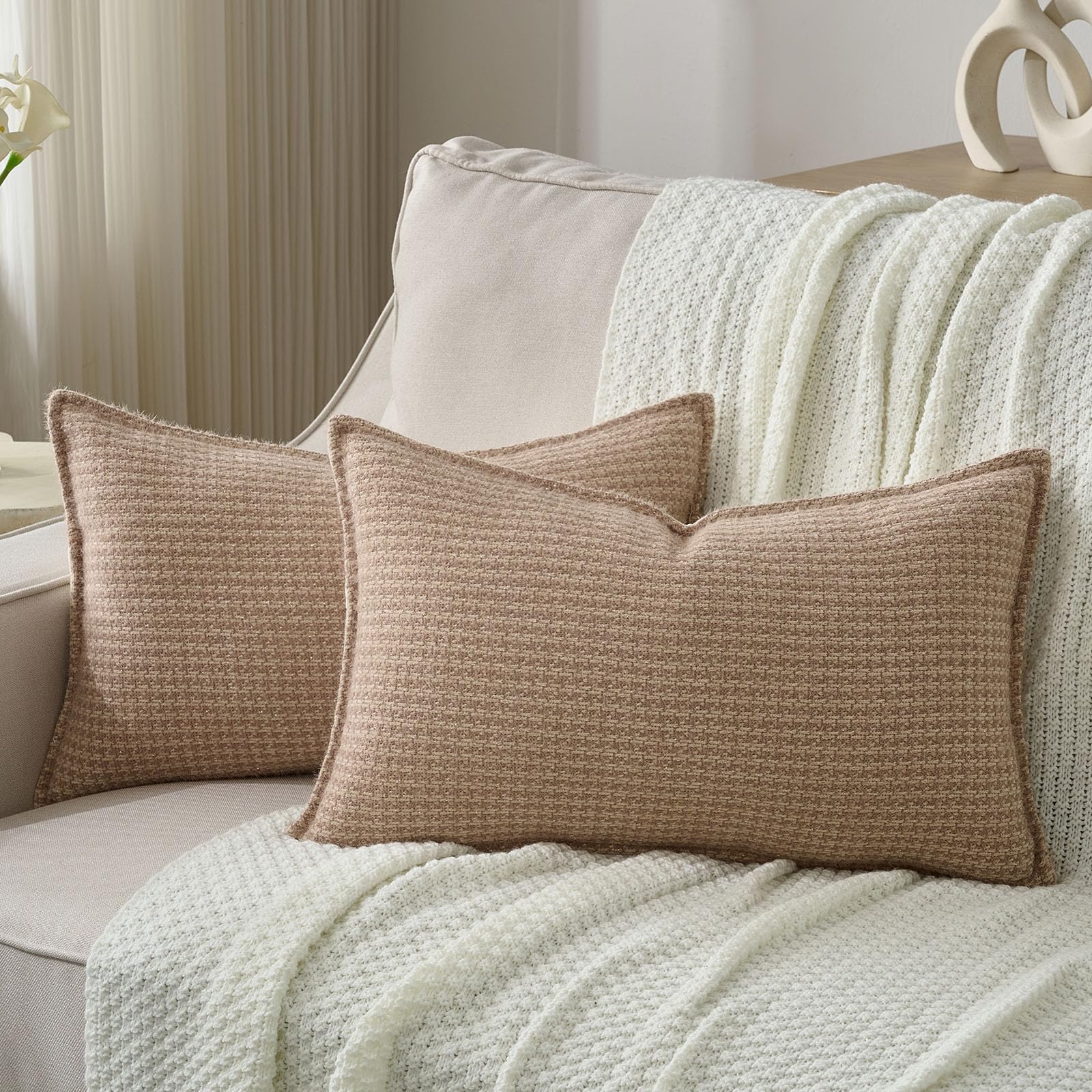 FUTEI Pack of 2 Houndstooth Throw Pillow Covers 26x26 Inch Soft Chenille Gingham Textured Farmhouse Decorative Euro Pillow Shams Modern Home Decor for Couch Bedroom Living Room, Grayish Blue