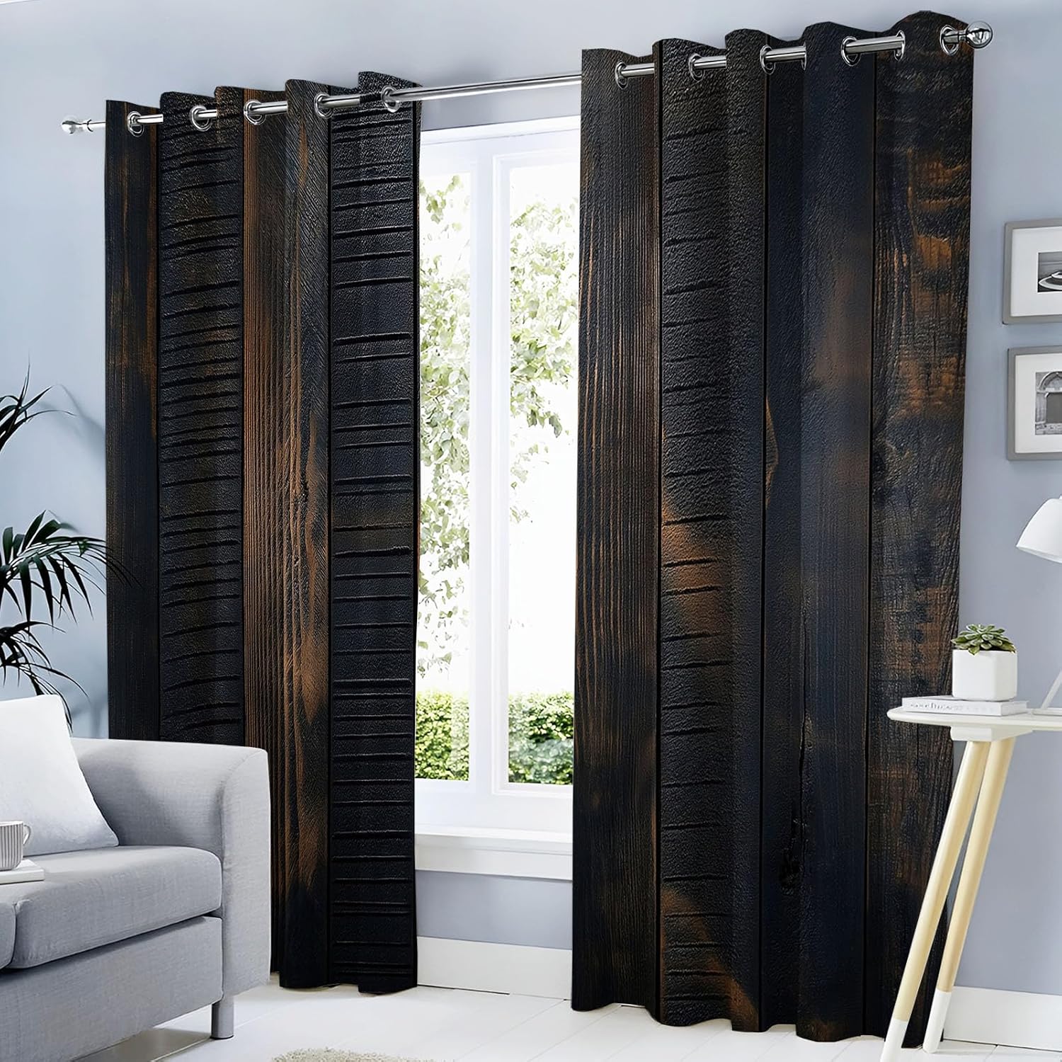 Rust Brown Vintage Wood Grain Wall Blackout Curtains, Country Industrial Style Grommet Window Drapes with Privacy Thermal Insulated Decor for Living Room Bedroom Office, 52 X 63 Inch, 2 Panels
