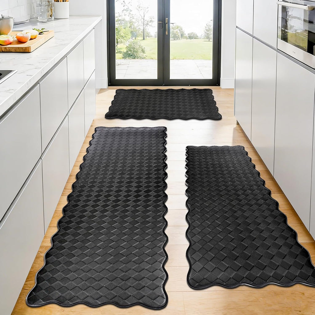 Black 3-Piece Anti Fatigue Kitchen Rug Set