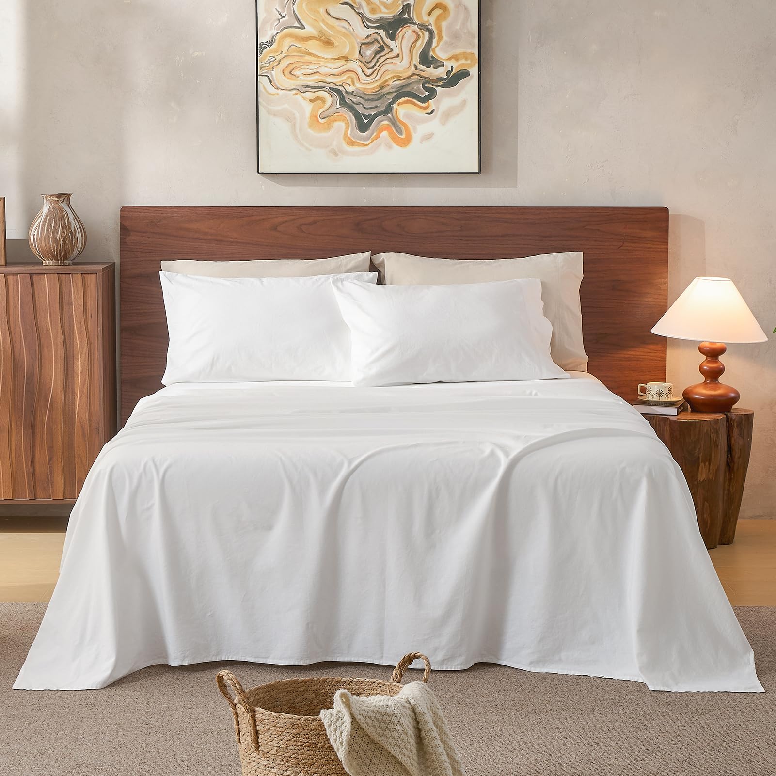 100% Linen Sheets Queen Size,Breathable & Durable 4-Piece Bed Flax Sheet Set,Soft All-Season Bedding for Hot Sleepers 16" Deep Pocket Oeko-TEX Certified,（Queen, Sage Green）