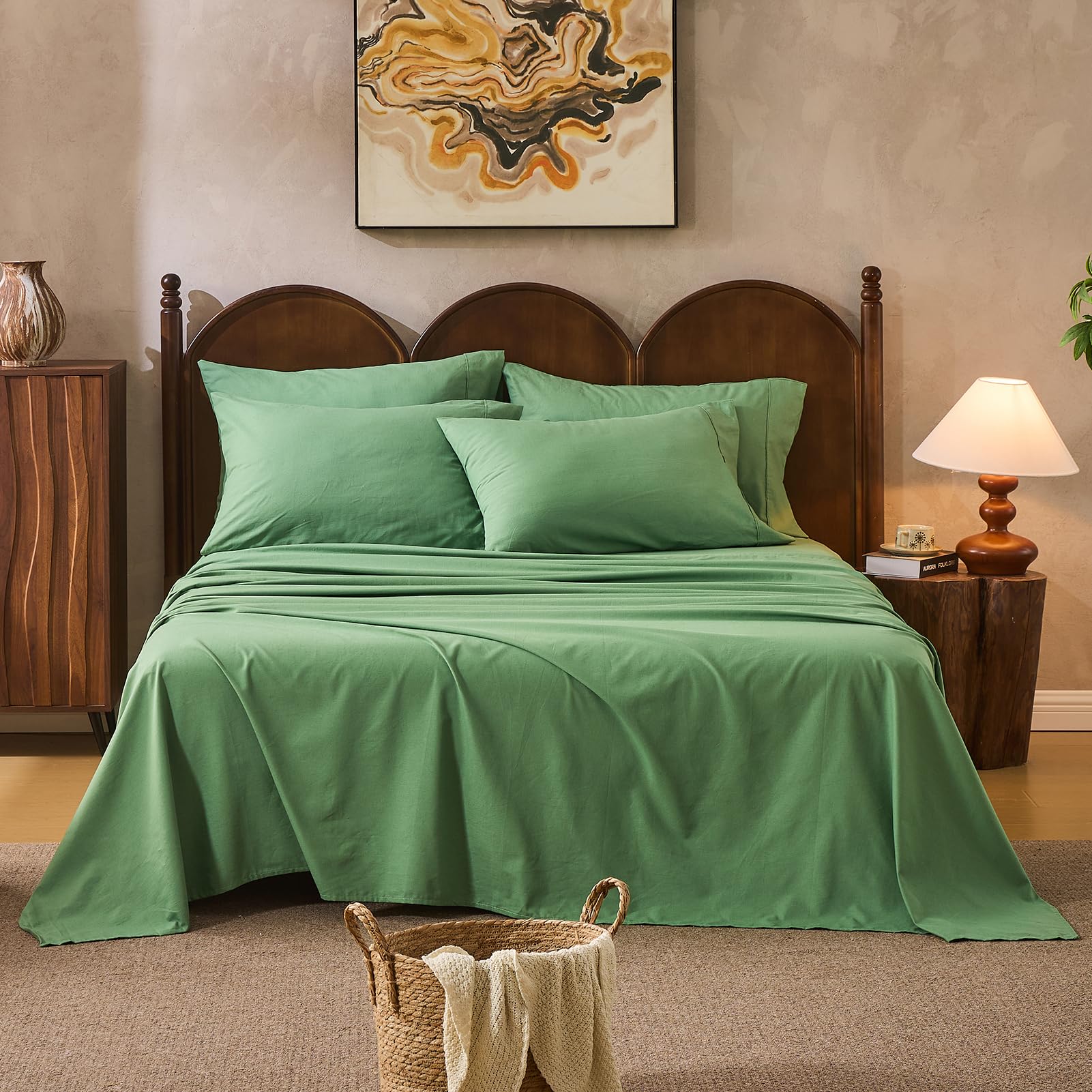 100% Linen Sheets Queen Size,Breathable & Durable 4-Piece Bed Flax Sheet Set,Soft All-Season Bedding for Hot Sleepers 16" Deep Pocket Oeko-TEX Certified,（Queen, Sage Green）