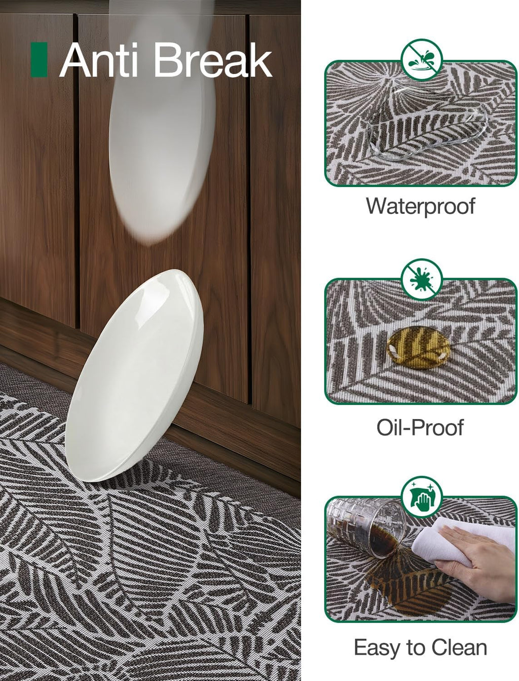 LUMI 0.9" Extra Thick Anti Fatigue Kitchen Floor Mat, High-Density Foam Standing Desk Mat, Tropical Fern Leaf Pattern, Waterproof Non-Slip Comfort Mat for Sink, Office, Laundry, 20"x32", Leaf Brown