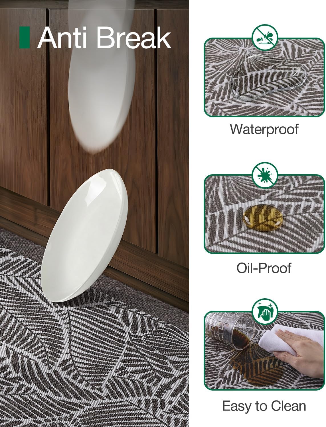 LUMI 0.9" Extra Thick Anti Fatigue Kitchen Floor Mat, High-Density Foam Standing Desk Mat, Tropical Fern Leaf Pattern, Waterproof Non-Slip Comfort Mat for Sink, Office, Laundry, 20"x32", Leaf Brown
