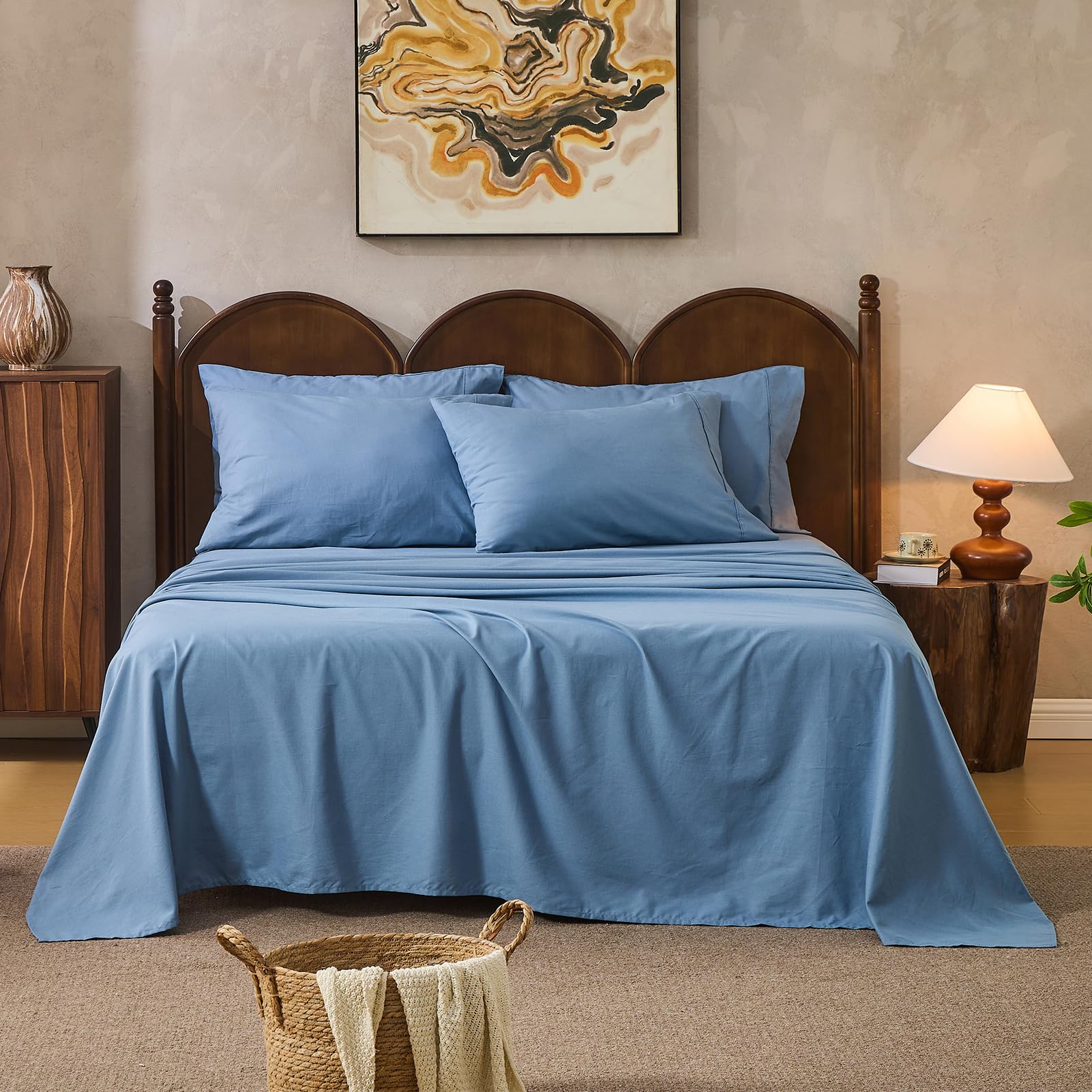 100% Linen Sheets Queen Size,Breathable & Durable 4-Piece Bed Flax Sheet Set,Soft All-Season Bedding for Hot Sleepers 16" Deep Pocket Oeko-TEX Certified,（Queen, Sage Green）