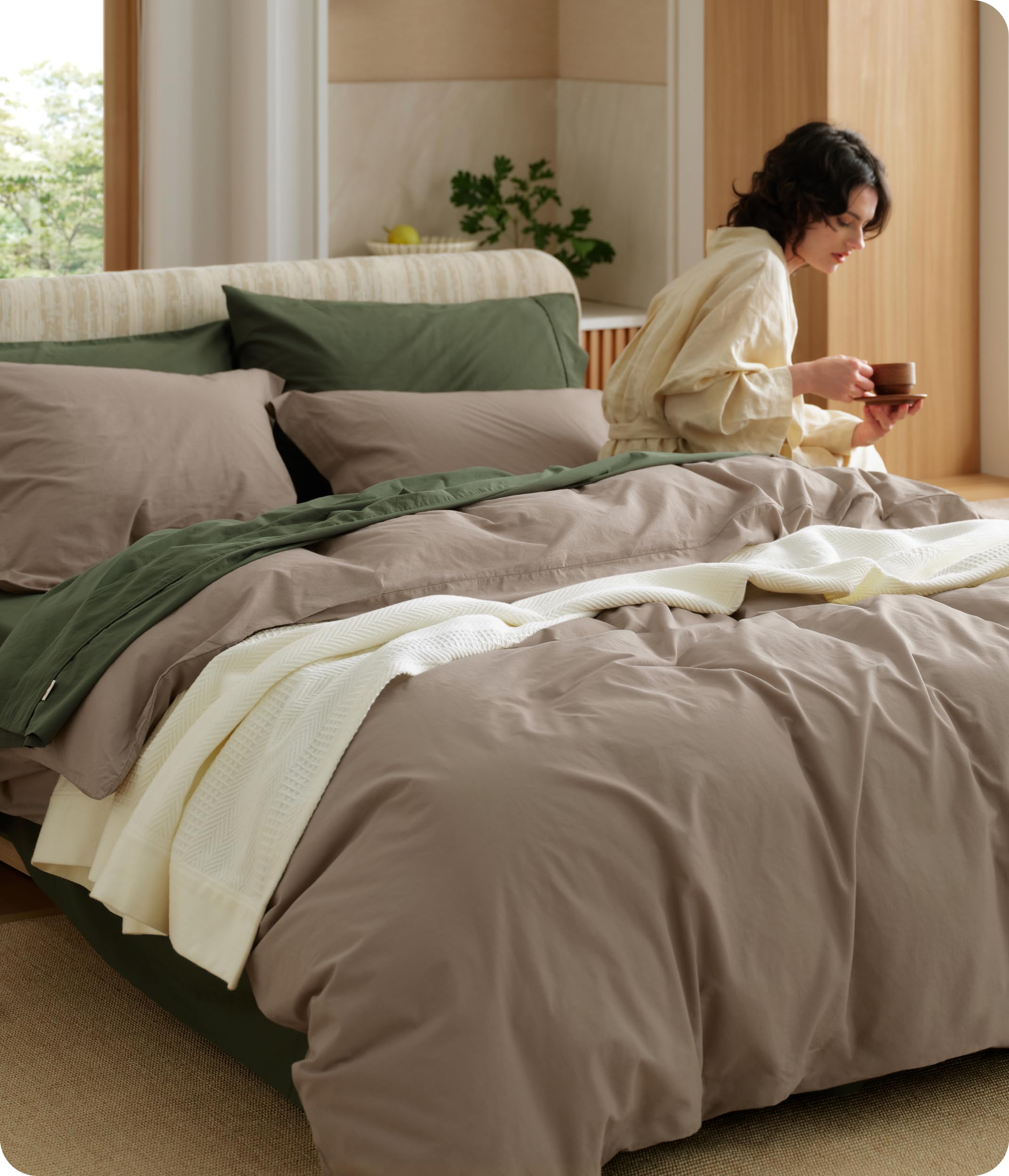 Bedsure 100% Washed Cotton Duvet Cover Oversized King - Natural Minimalist Bedding Set Linen Like - PureWoven Plain Simple & Soft Comforter Cover for All Seasons (Natural, Oversized King, 120"x98")