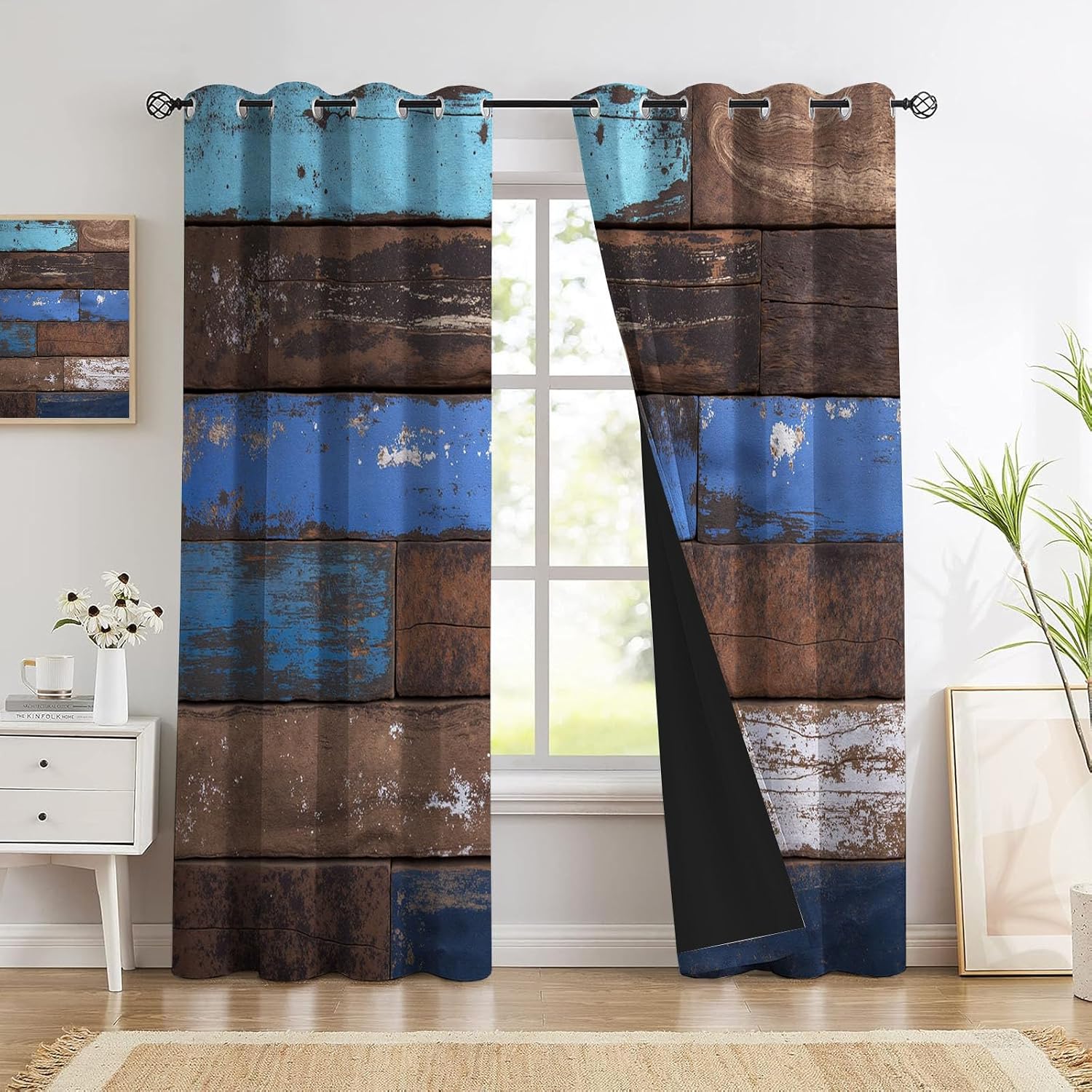 Rust Wood Patchwork Blackout Curtains