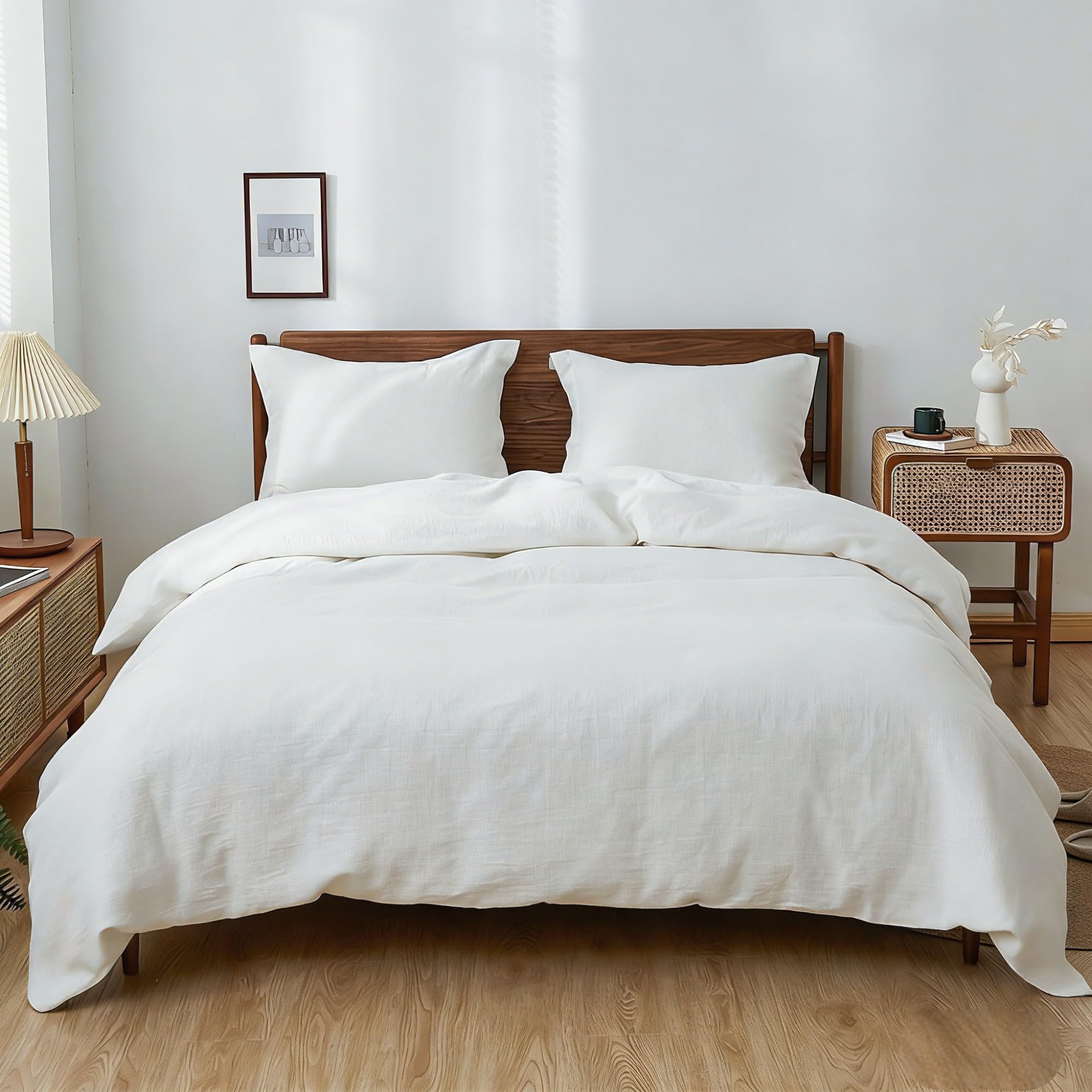 Simple&Opulence 100% Linen Duvet Cover Set, 3 PCS Natural French Flax Duvet Cover King Size, Breathable Soft Comfy Bedding Comforter Cover with 2 Pillowcases(Linen, 104"x92")