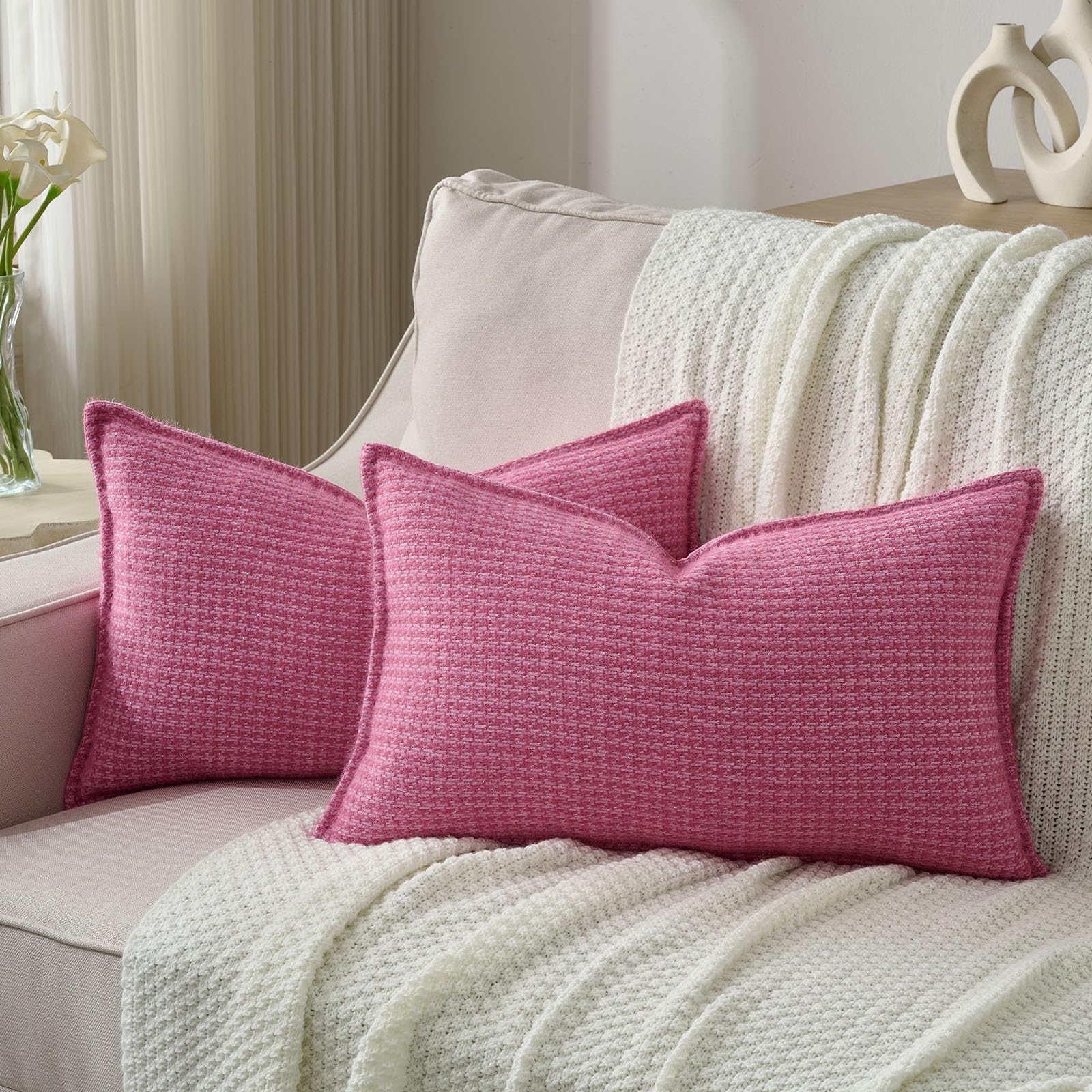FUTEI Pack of 2 Houndstooth Throw Pillow Covers 26x26 Inch Soft Chenille Gingham Textured Farmhouse Decorative Euro Pillow Shams Modern Home Decor for Couch Bedroom Living Room, Grayish Blue