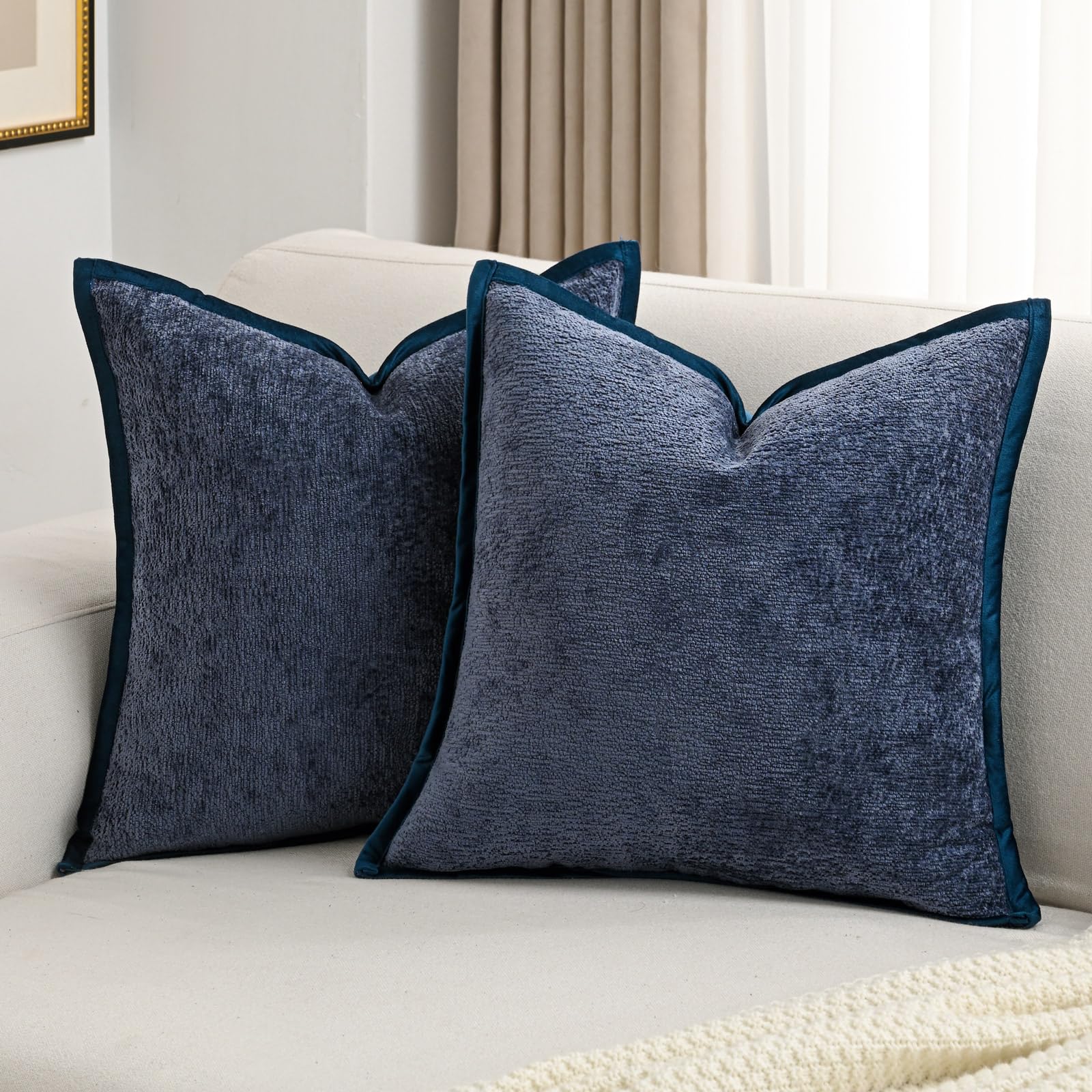 FUTEI Light Blue Chenille Throw Pillow Covers 26x26 Inch Set of 2,Soft Cozy Bound Edge Design Euro Pillow Sham,Home Decor for Couch Bed Living Room