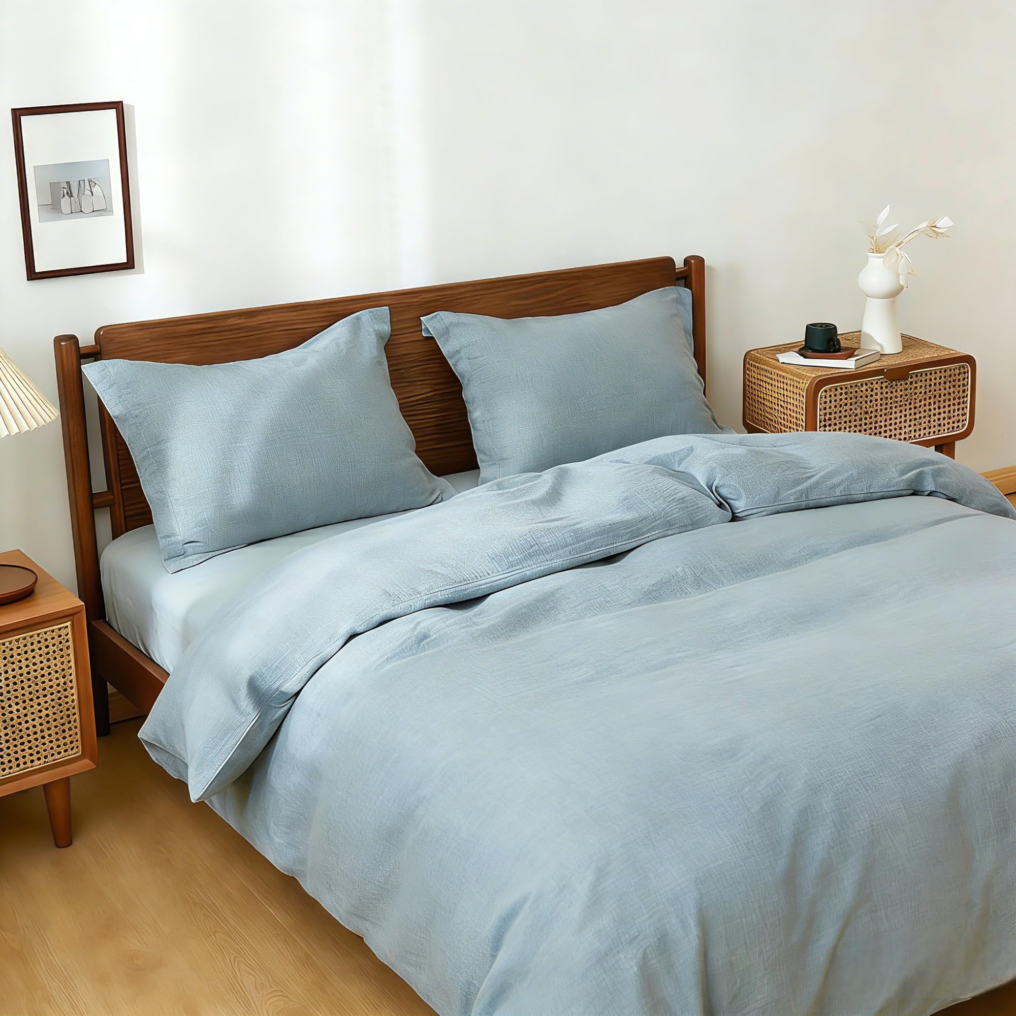 Simple&Opulence 100% Linen Duvet Cover Set, 3 PCS Natural French Flax Duvet Cover King Size, Breathable Soft Comfy Bedding Comforter Cover with 2 Pillowcases(Linen, 104"x92")