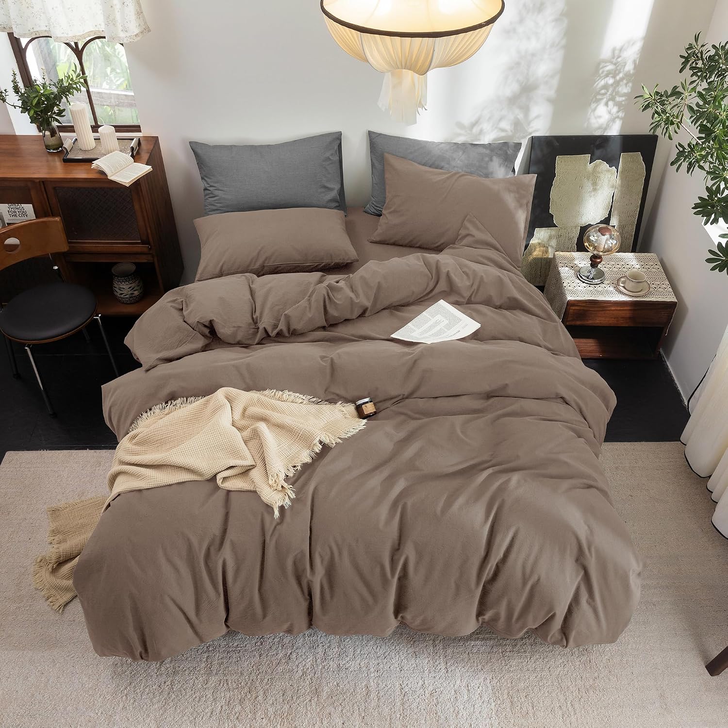Pale Brown Washed Cotton King Duvet Set