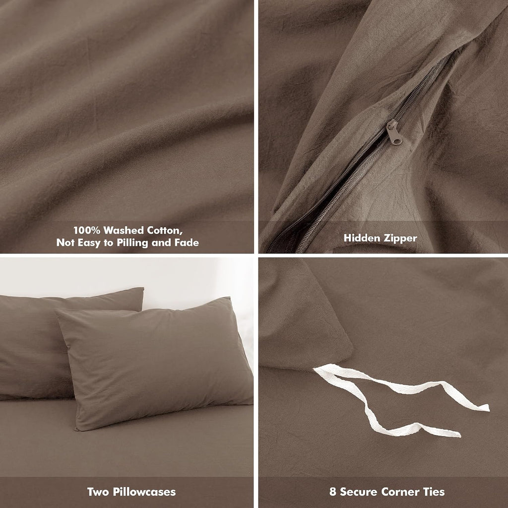 Pale Brown Washed Cotton King Duvet Set