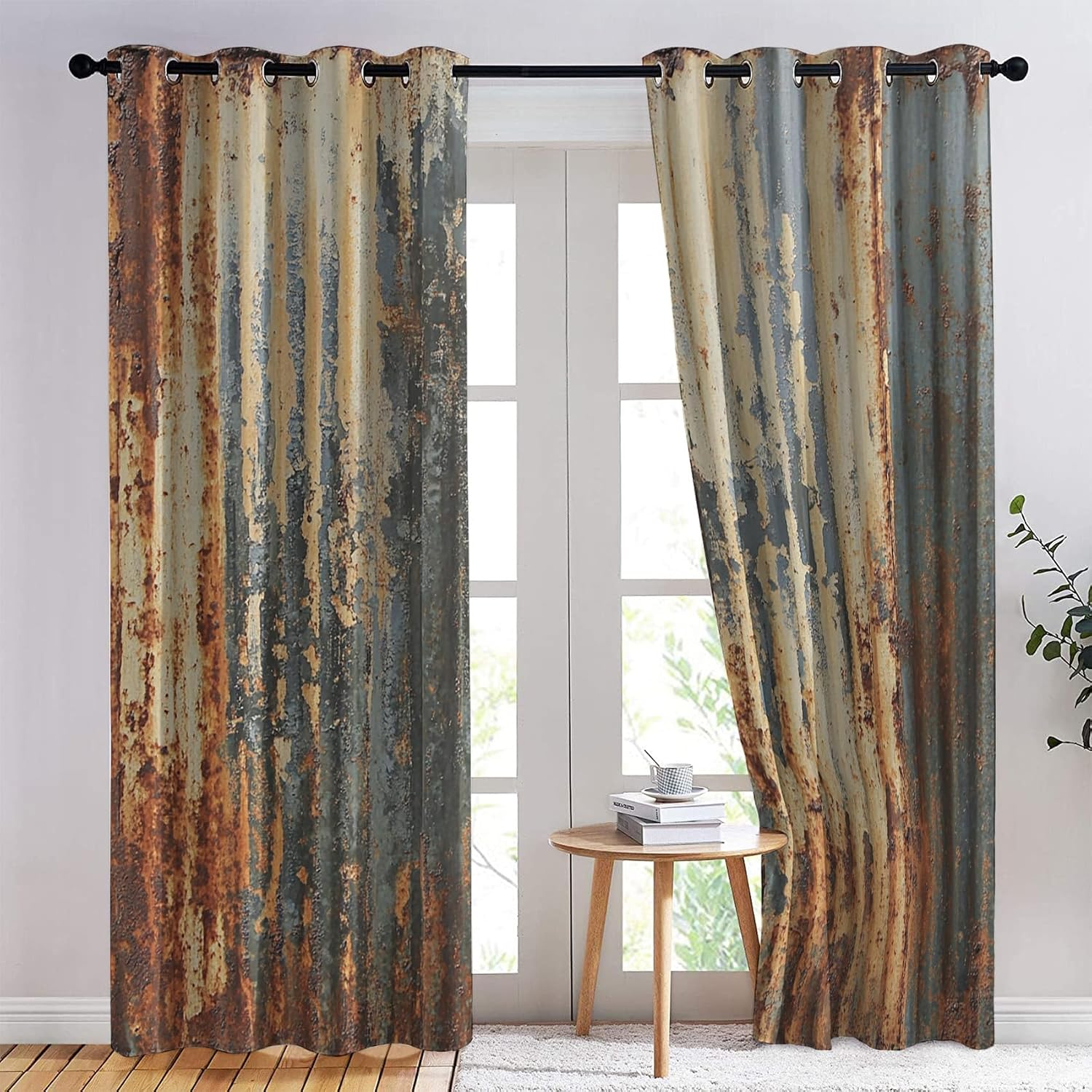 Vintage Rusty Door Curtains 2 Panels Set, Industrial Curtains 54 Inch Blackout Curtains for Living Room, Rustic Farmhouse Window Curtains Thermal Insulated Grommet for Bedroom Decor Drapes