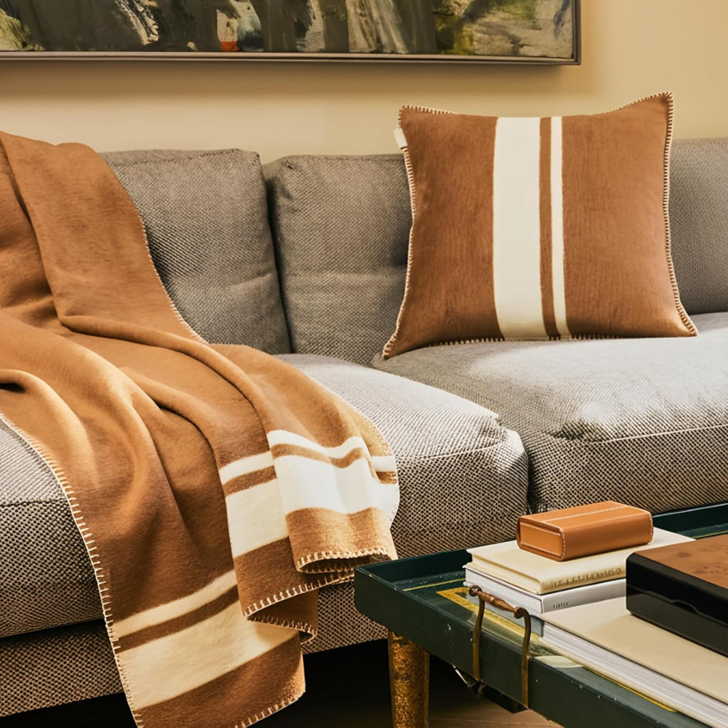 Camel Cotton Blend Decor Throw Pillow