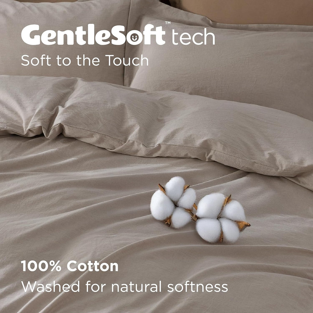 Bedsure 100% Washed Cotton Duvet Cover Oversized King - Natural Minimalist Bedding Set Linen Like - PureWoven Plain Simple & Soft Comforter Cover for All Seasons (Natural, Oversized King, 120"x98")