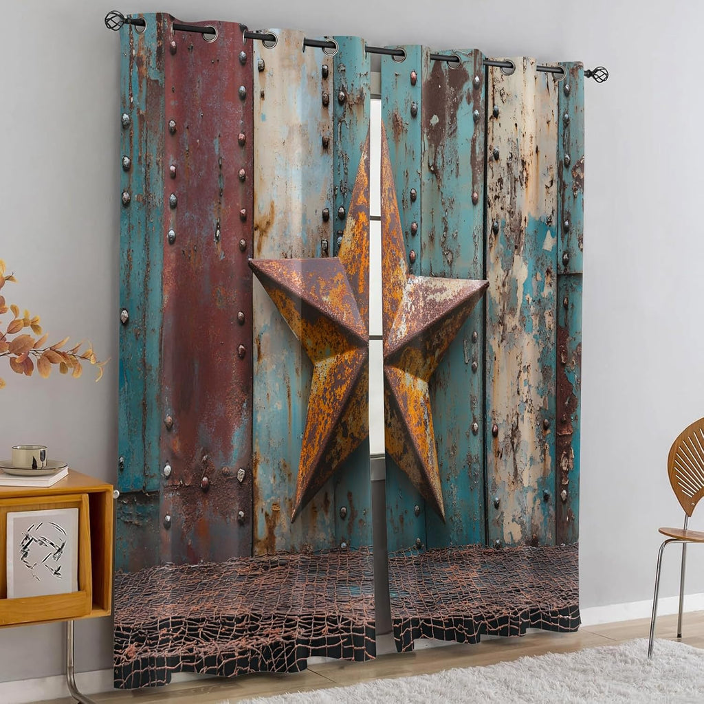 Rust Star Farmhouse Blackout Curtains