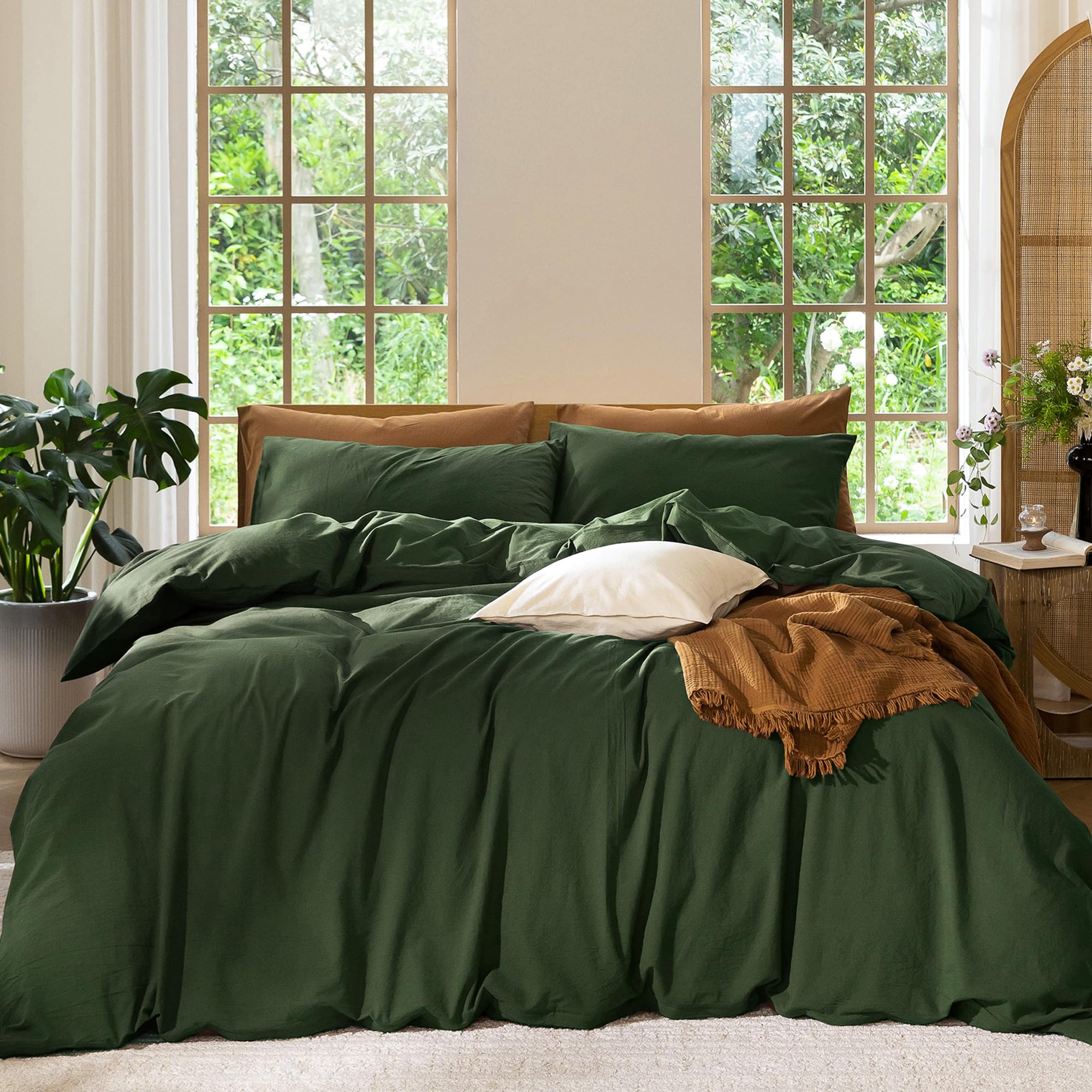 MooMee Bedding Duvet Cover Set 100% Washed Cotton Linen Like Textured Breathable Durable Soft Comfy (Solid Off White, Palatial King/Oversized King 120"x98")