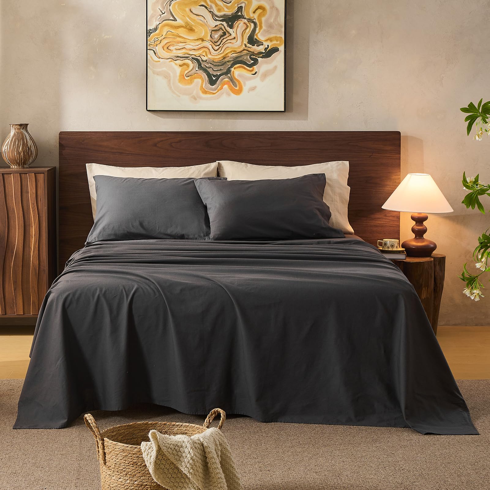 100% Linen Sheets Queen Size,Breathable & Durable 4-Piece Bed Flax Sheet Set,Soft All-Season Bedding for Hot Sleepers 16" Deep Pocket Oeko-TEX Certified,（Queen, Sage Green）