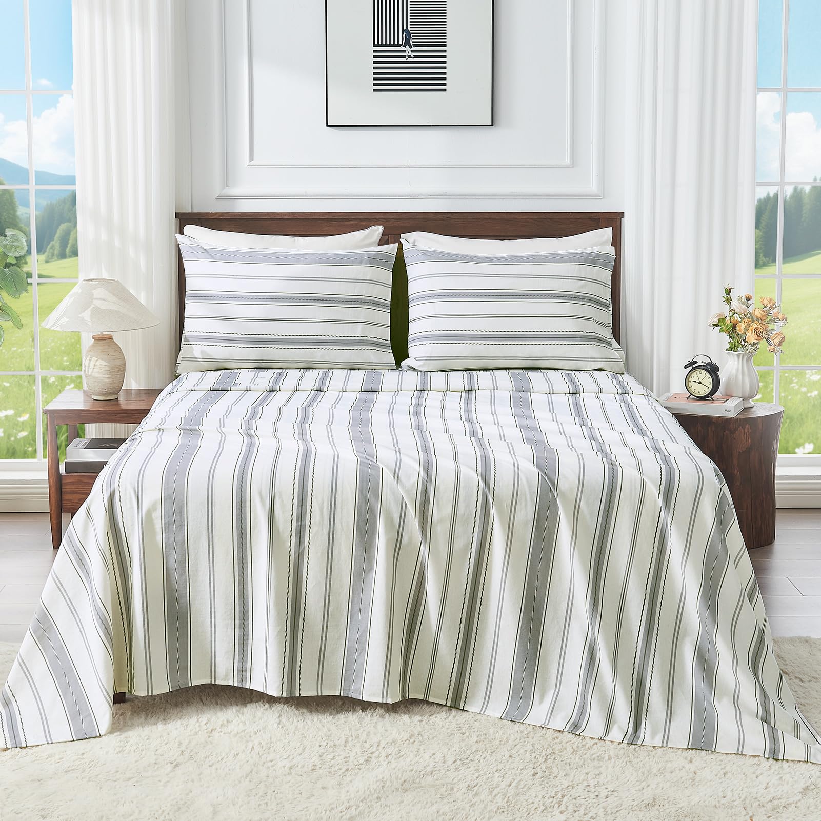 100% Linen Sheets Queen Size,Breathable & Durable 4-Piece Bed Flax Sheet Set,Soft All-Season Bedding for Hot Sleepers 16" Deep Pocket Oeko-TEX Certified,（Queen, Sage Green）