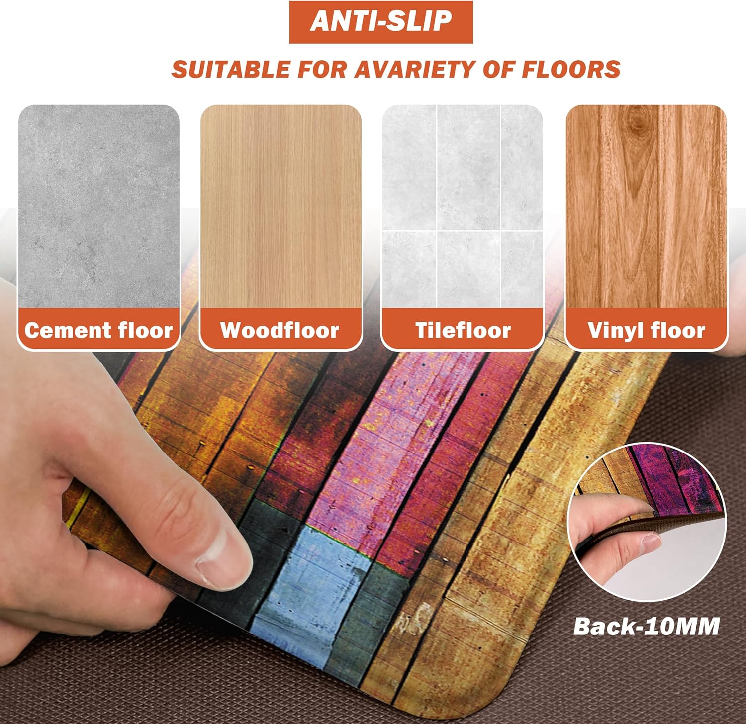 Abstract Wood 2-Piece Anti Fatigue Kitchen Mat Set