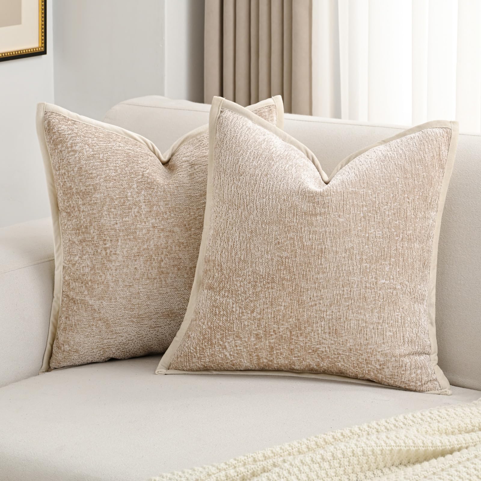 FUTEI Light Blue Chenille Throw Pillow Covers 26x26 Inch Set of 2,Soft Cozy Bound Edge Design Euro Pillow Sham,Home Decor for Couch Bed Living Room