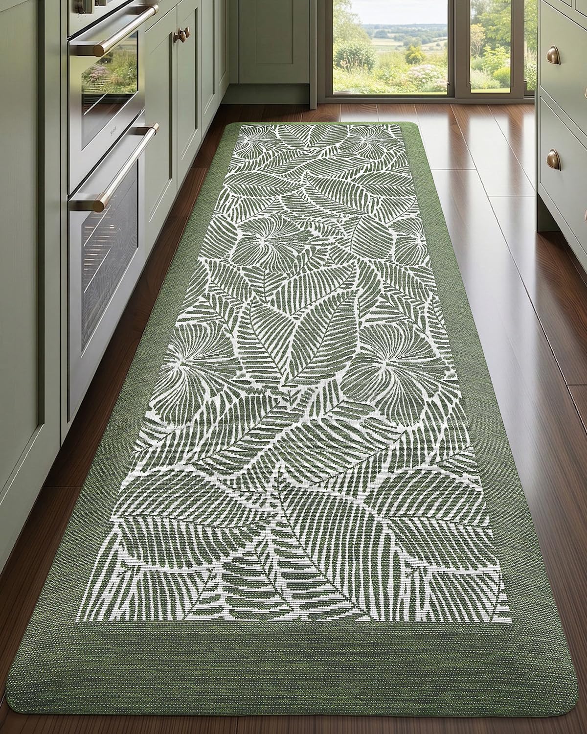 LUMI 0.9" Extra Thick Anti Fatigue Kitchen Floor Mat, High-Density Foam Standing Desk Mat, Tropical Fern Leaf Pattern, Waterproof Non-Slip Comfort Mat for Sink, Office, Laundry, 20"x32", Leaf Brown